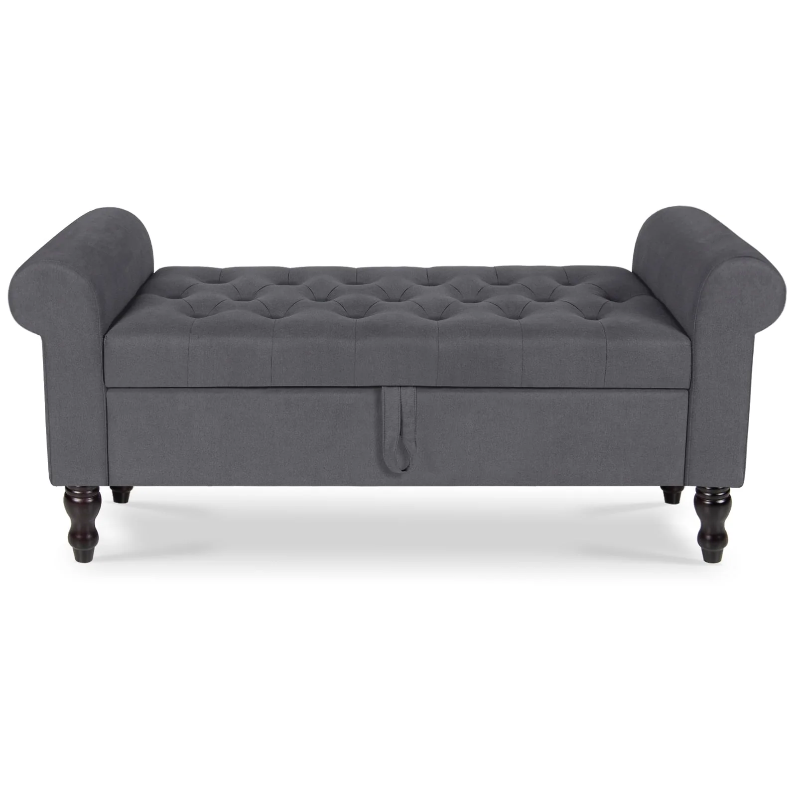 Storage Bench with Upholstered Rolled Arm Ottoman Bench Couch w/ Solid Wood Legs for Bedroom End of Bed,and Living room,Gray - Image 7