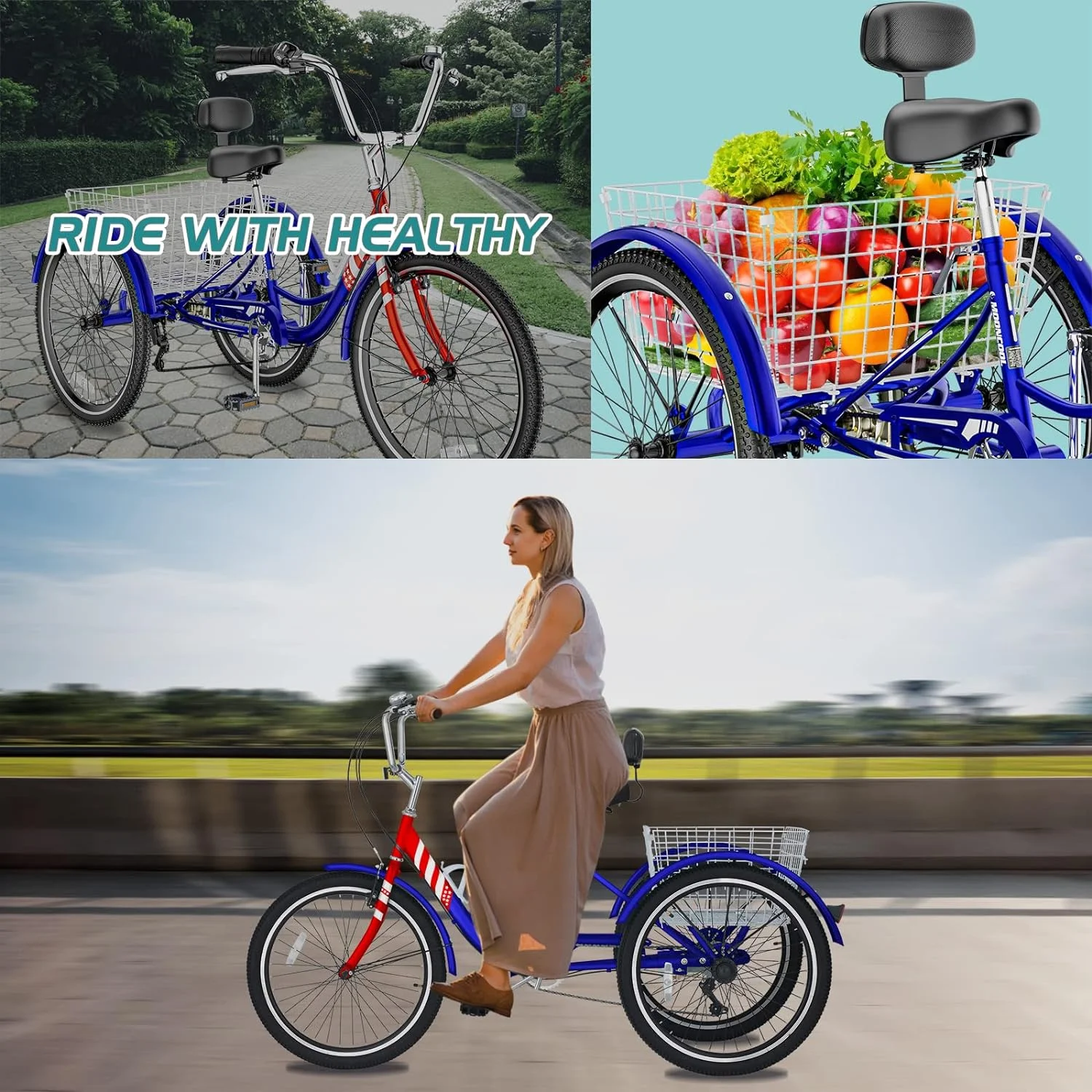 FICISOG 7 Speed Adult Tricycle for Women, 20/24/26 Inch Adult Trike with Basket, 3 Wheel Bikes for Adults Seniors, Cruise Trike for Shopping Picnic - Image 54