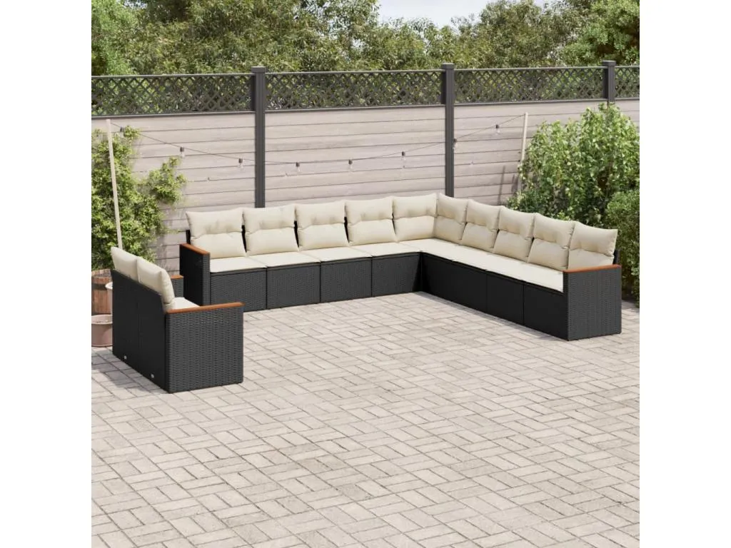 Set de sofás de jardín 11 pzas y cojines ratán sintético negro LJZX61785