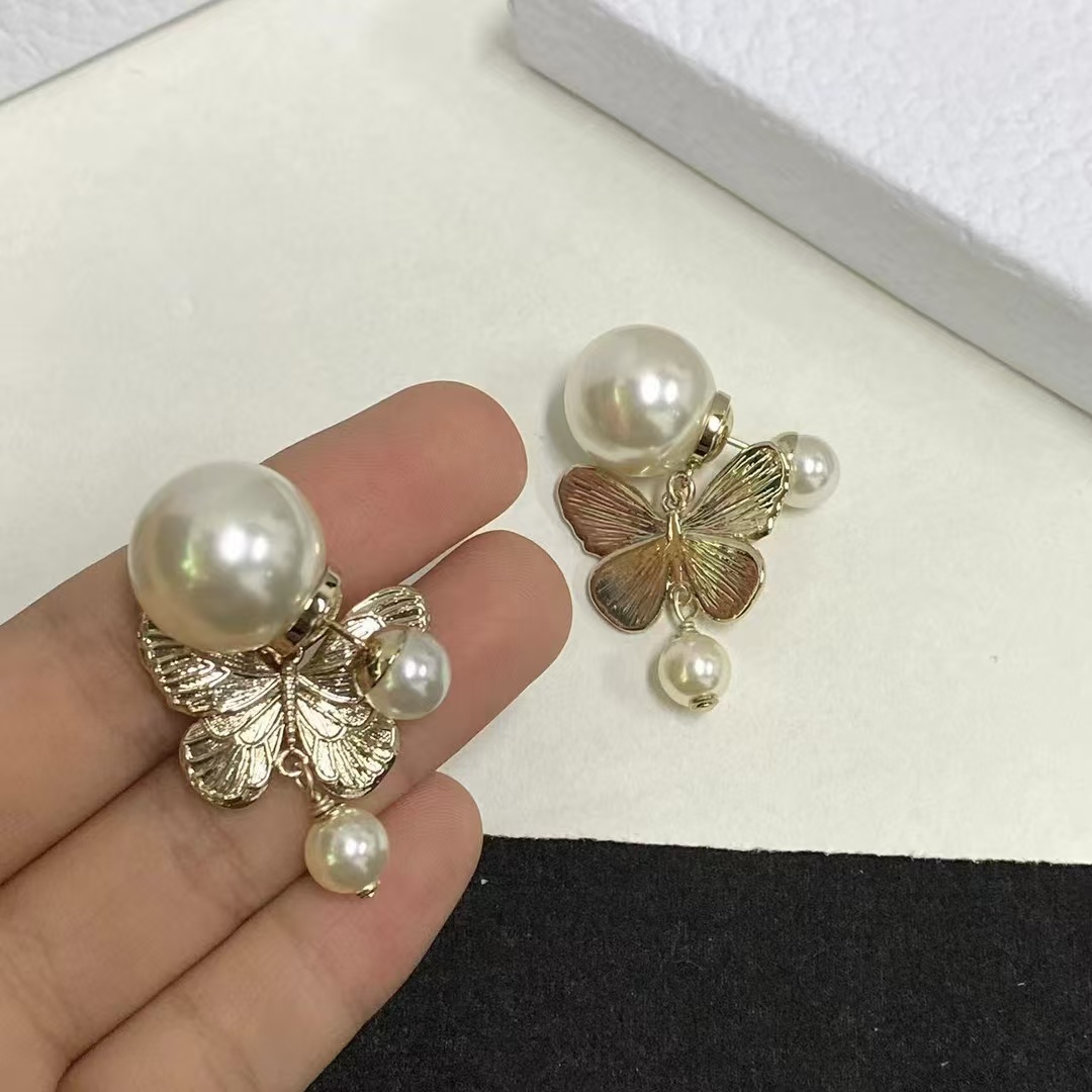 Dior Butterfly with Pearl Earrings - Original Replica Club