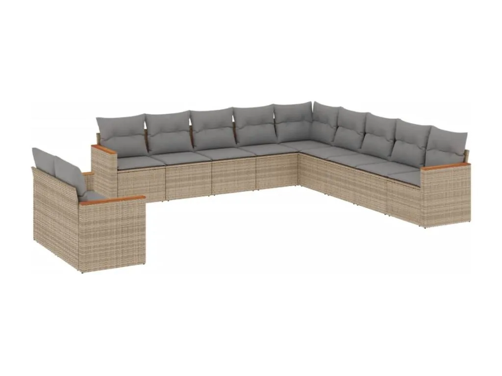 Sancaldeco Set de sofás de jardín 11pzas con cojines ratán sintético beige PDZR32629