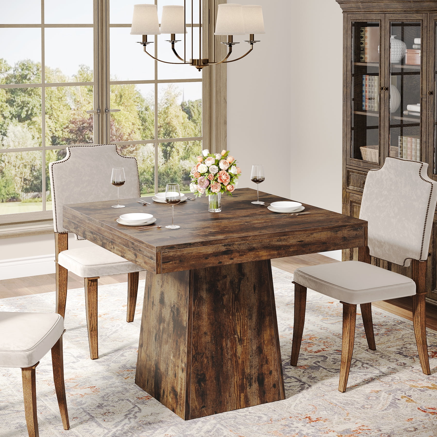 Tribesigns Square Dining Table for 4, 31.5-Inch Kitchen Table Small Dinner Table with Sturdy Pedestal Base, Farmhouse Dining Room Table for Home Dining Room, Living Room, Kitchen, Vintage Brown - Image 10