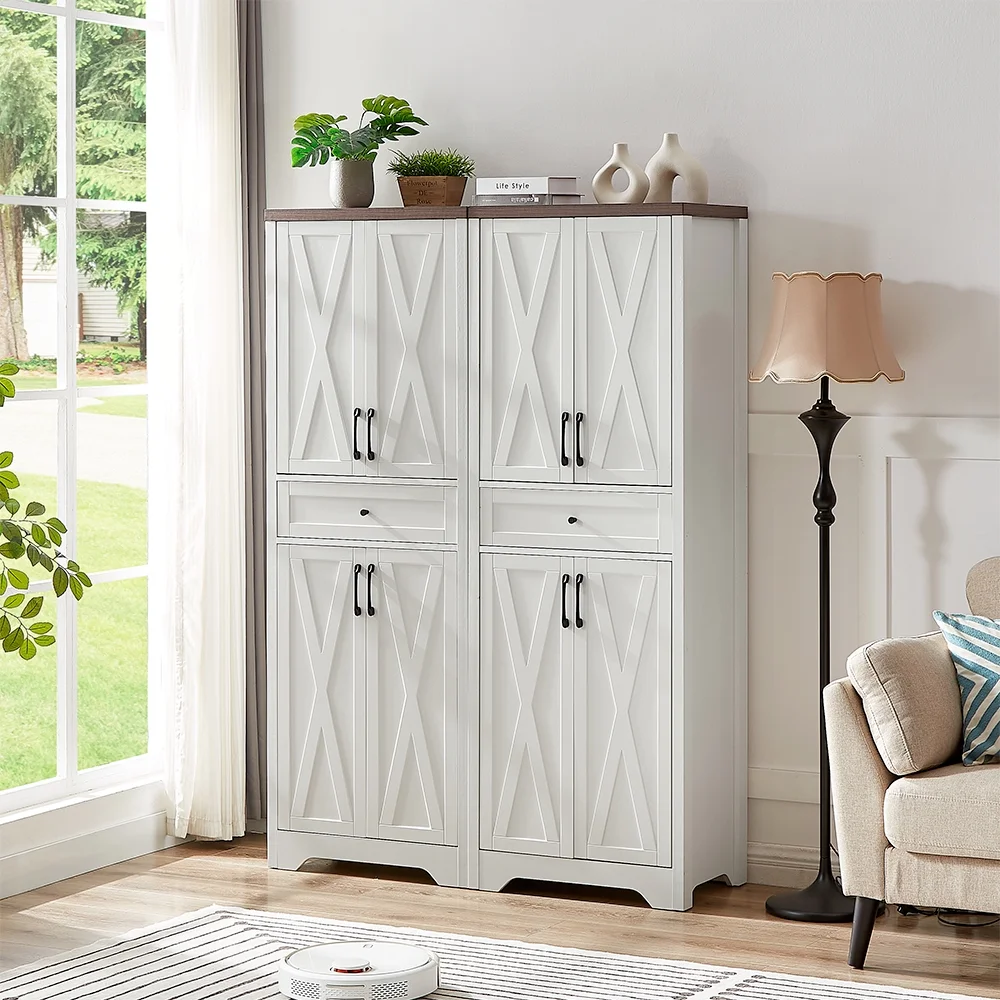 TrumanPick 61"H Large Buffet Sideboard Cabinet, TV Cabinet, Kitchen Pantry for Dining Room, Living Room, 61.3''L x 15''W x 29.8''H, White/Walnut - Image 18