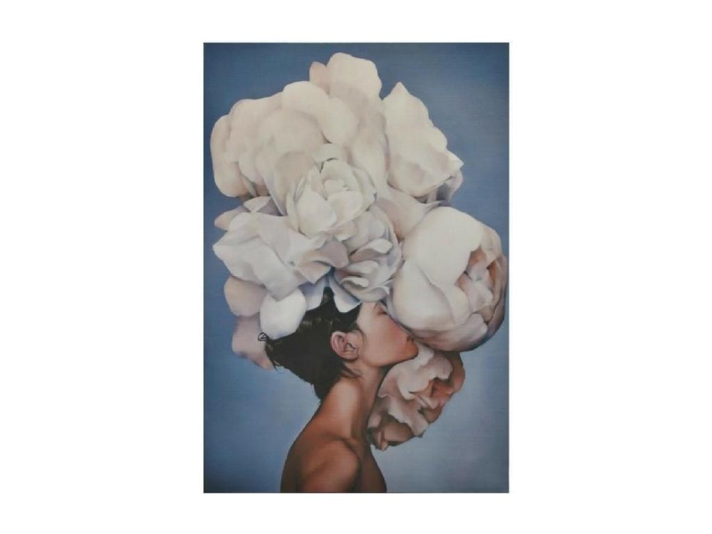Impresión sobre Lienzo Mujer y Flores 01, Rosa, Laocacasas, Azul, 50x3x70 cm, Laocacasas