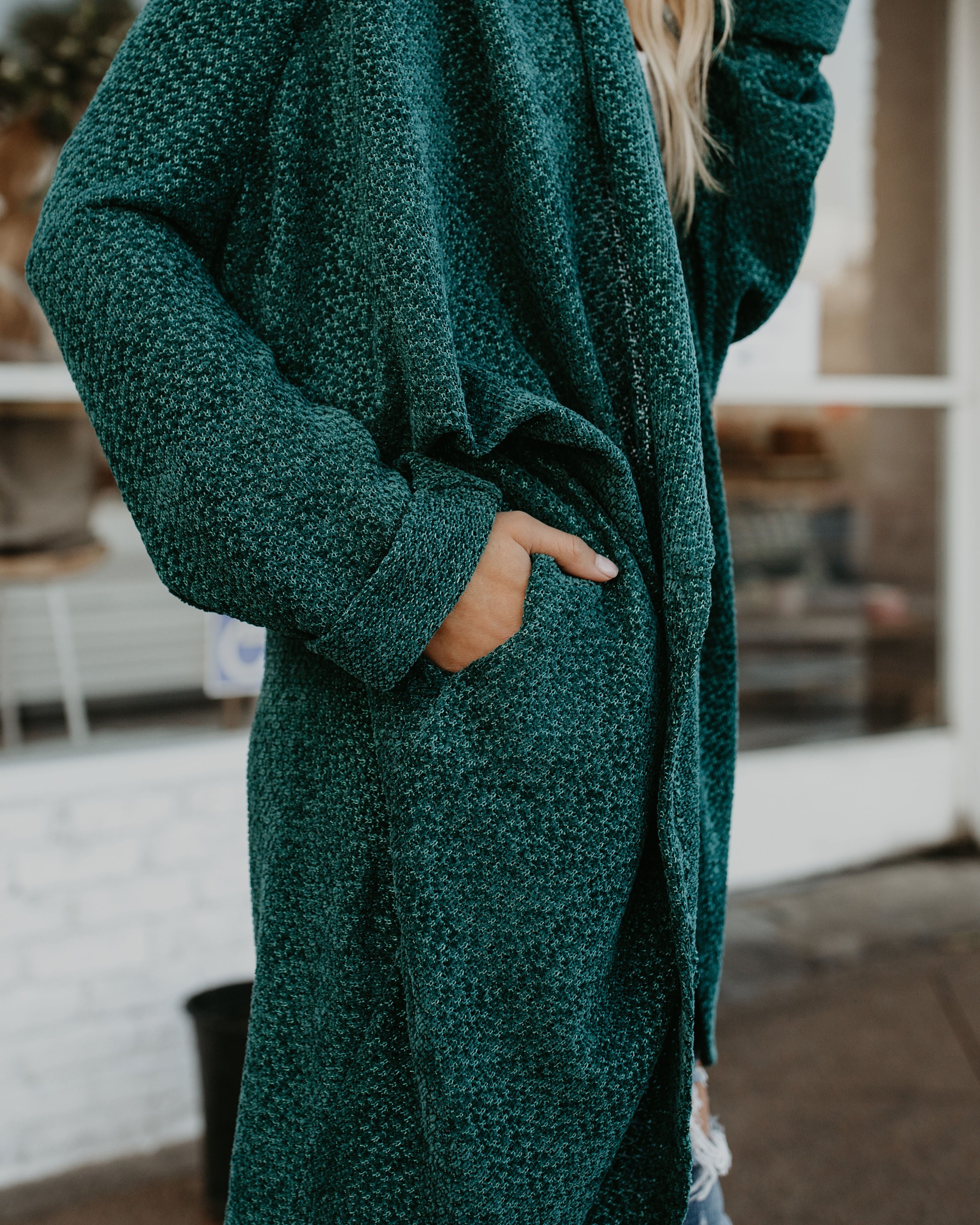 Holiday Spirit Chenille Pocketed Dolman Cardigan - Pine Tree - Se7enfashion