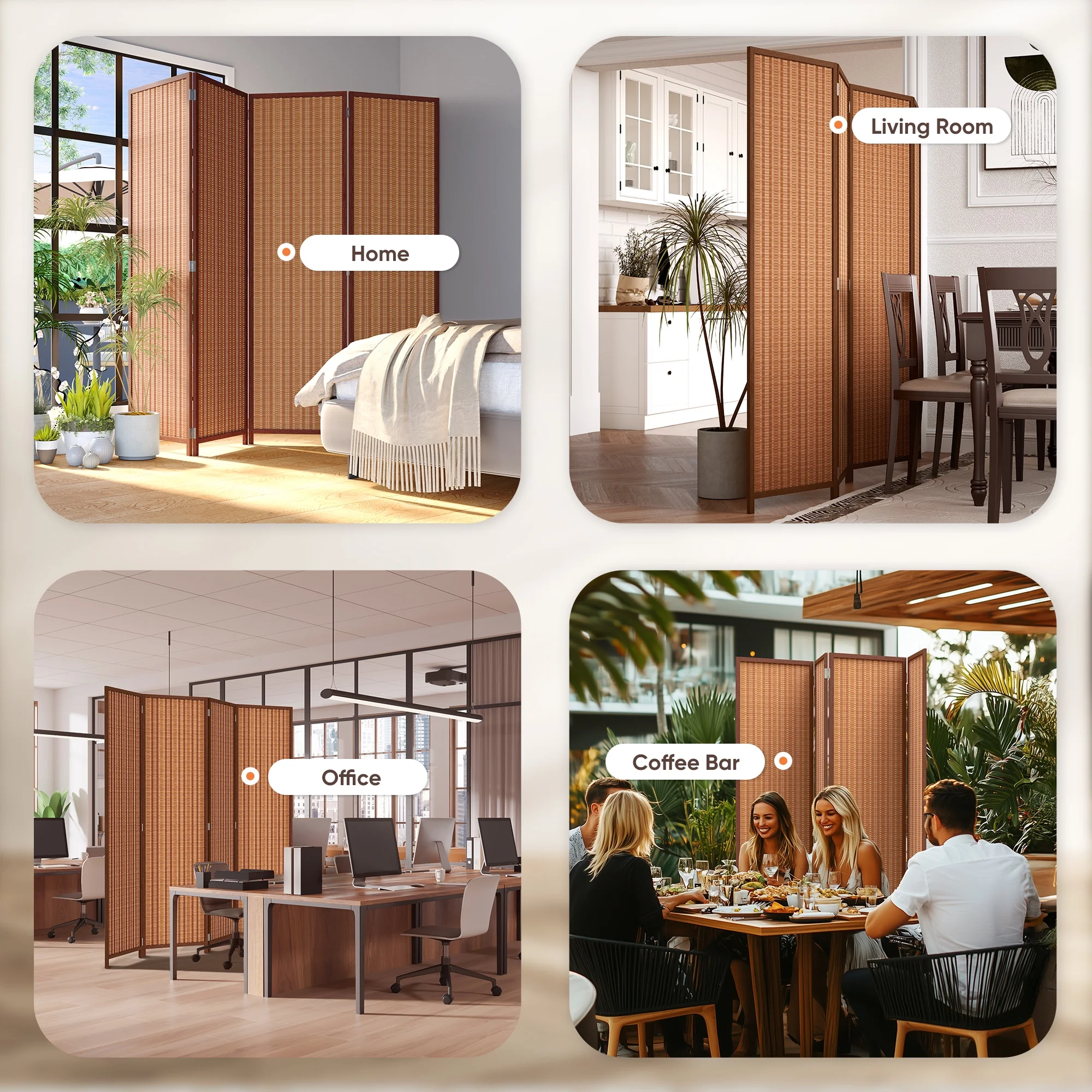 JOSTYLE 4-Panel Room Divider 6ft Tall Extra Wide Folding Privacy Screen with Diamond Double-Weave Divider for Room Separation Freestanding Red Brown - Image 10