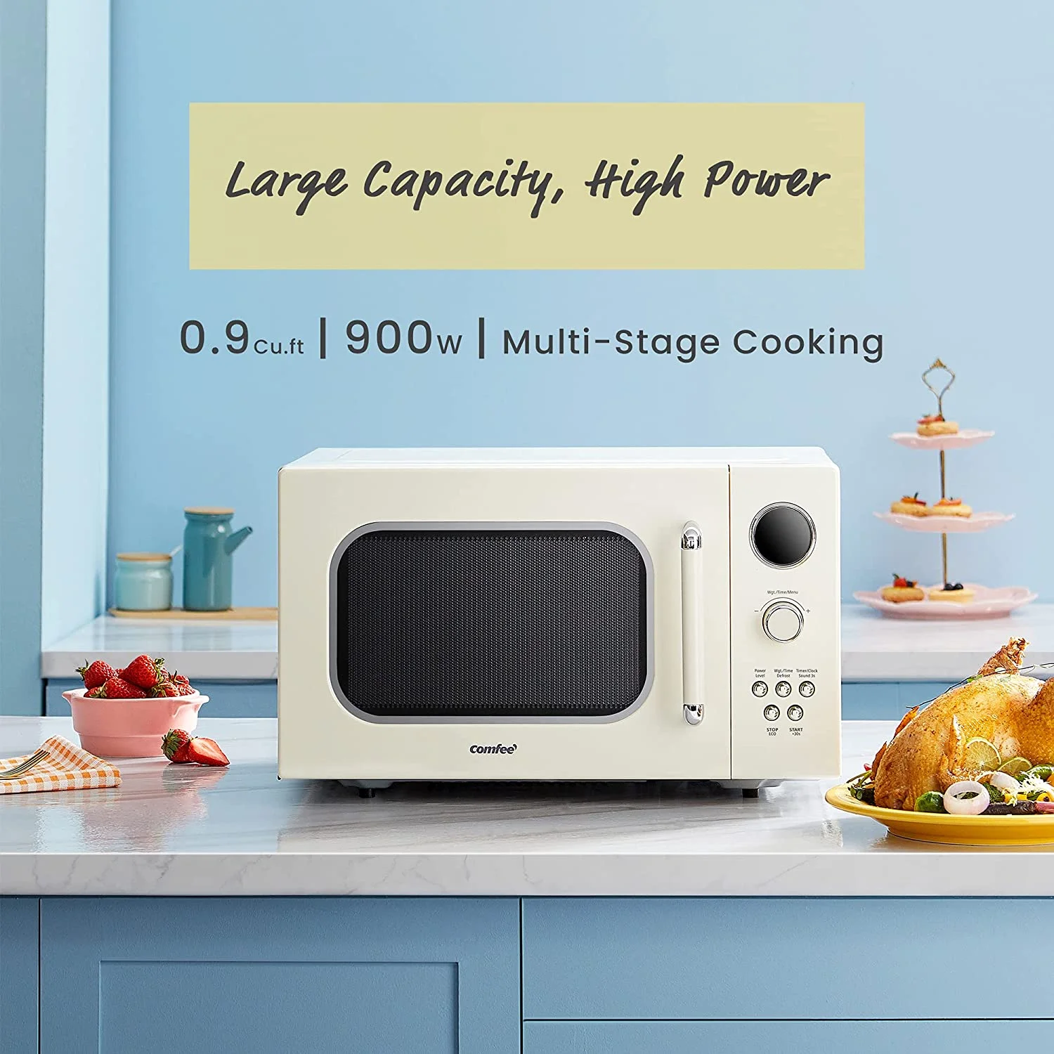 Comfee' Retro Microwave with LED digital display, 0.9 Cu. ft, 900W, Apricot, CM-M092AAT - Image 7