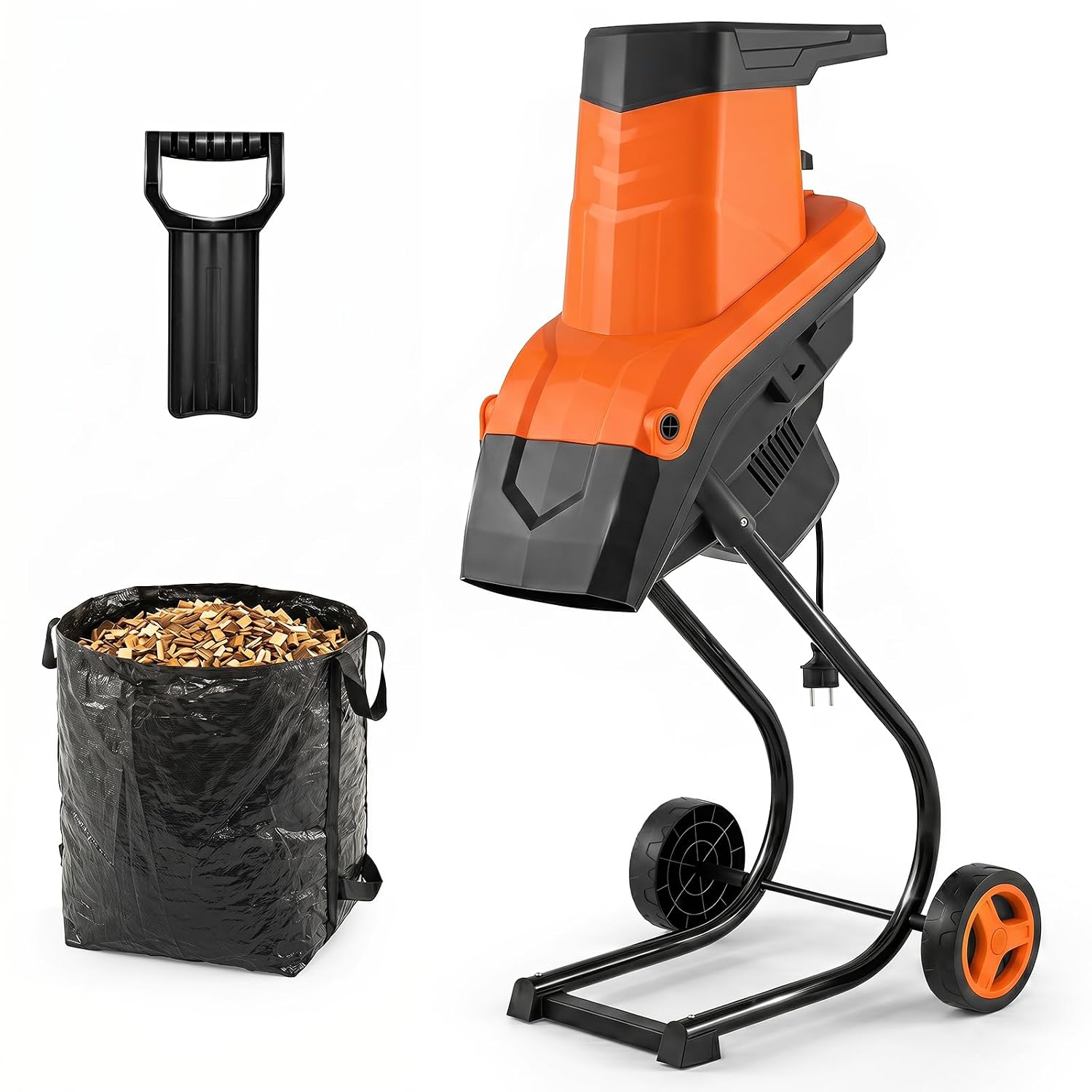 Goplus 15-Amp Electric Wood Chipper Shredder Mulcher, 1.8” Max Cutting Diameter, 21:1 Reduction Ratio, 50L Collection Bag and Push Paddle, Garden Shredder for Branches and Yard Waste Cleanup (Orange) - image 2
