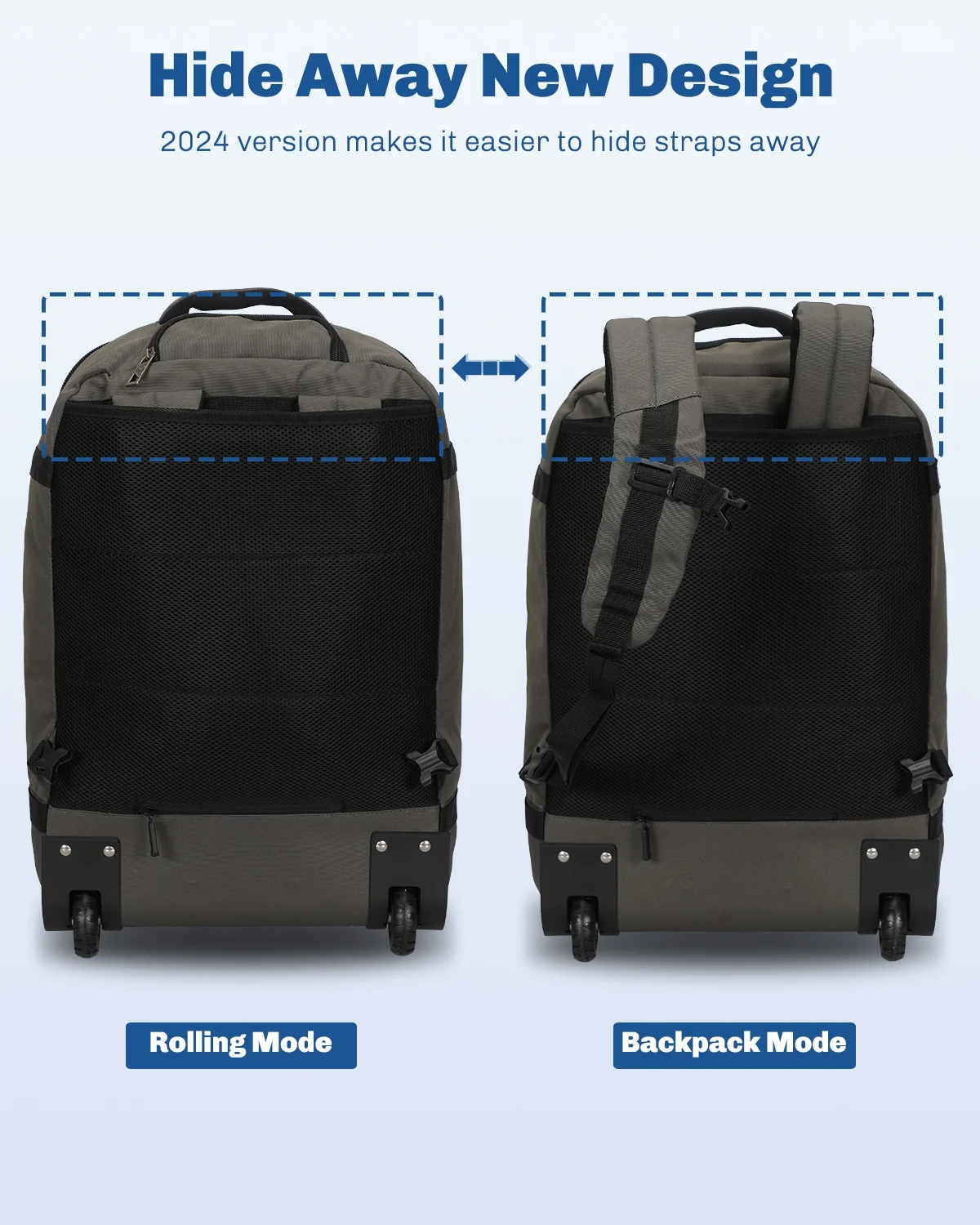Hynes Eagle 22" Hybrid Carry-On Luggage, Softside Rolling Backpack, Grey - Image 10