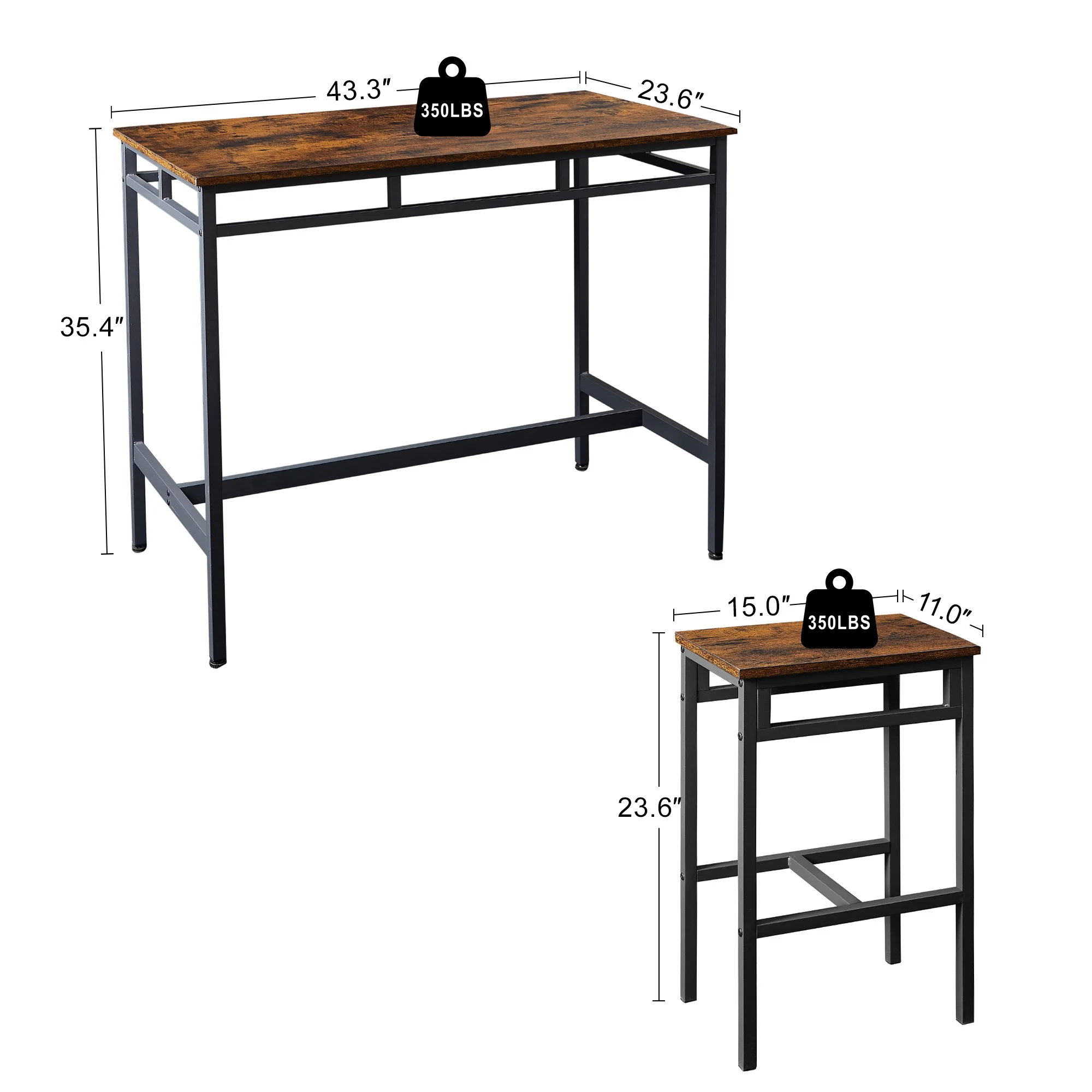 Counter Height Table Set of 5, Breakfast Bar Table and Stool Set, Minimalist Dining Table with Backless Stools, Wood Top Pub Table & Chair Set for Kitchen Apartment Bistro - Space Saving - Image 20