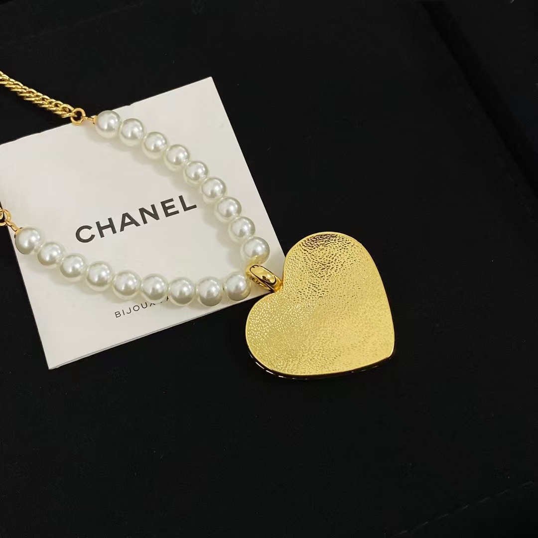 Chanel Denim Heart Double C Pendant Pearl Necklace - Original Replica Club