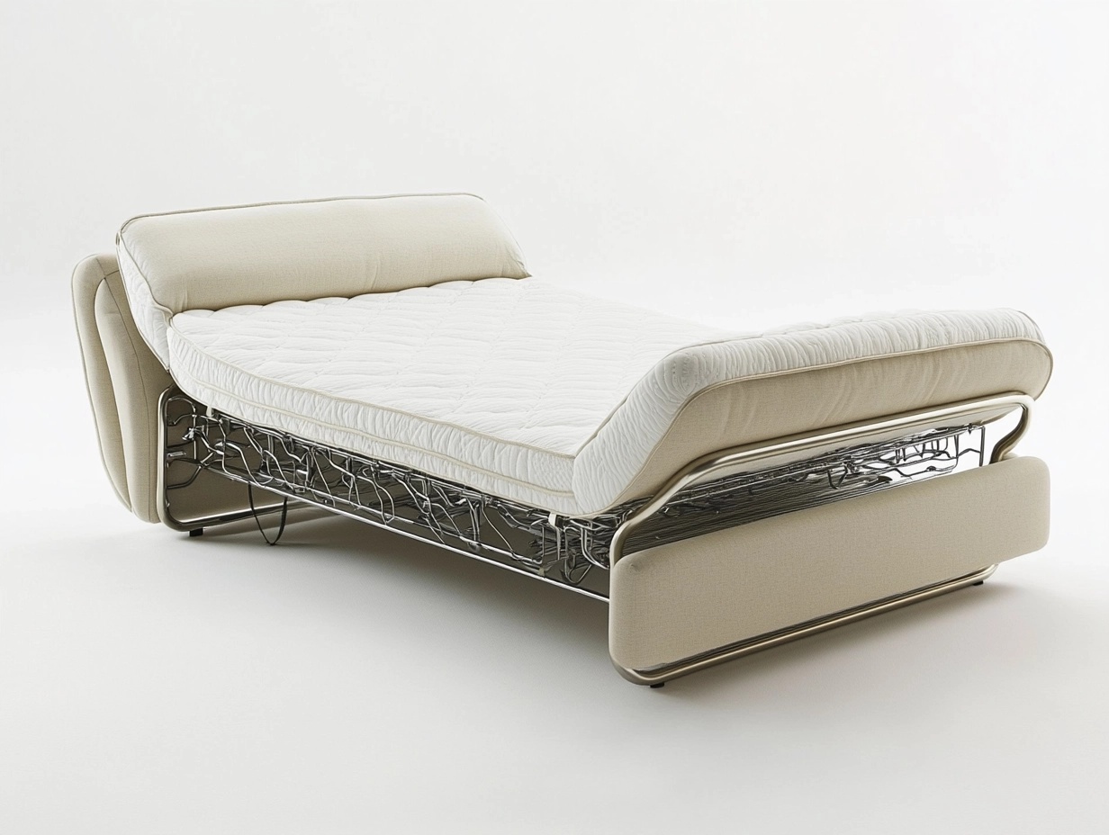 Sofá cama beige de diseño moderno para sala de estar tapizado en tela y estructura metálica 200x140cm función plegable CE2006477