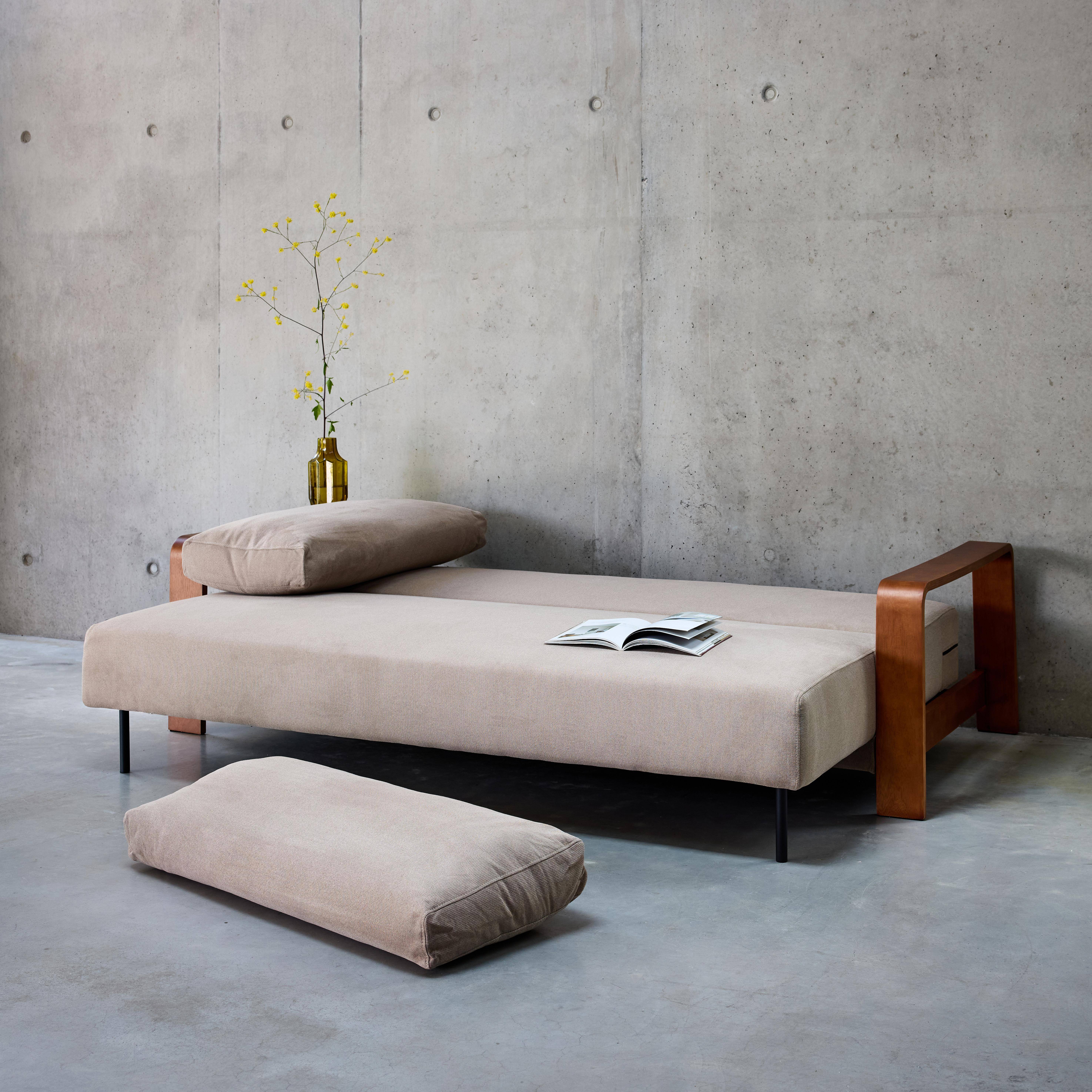 Eden - Sofá cama de 3 plazas con reposabrazos de madera