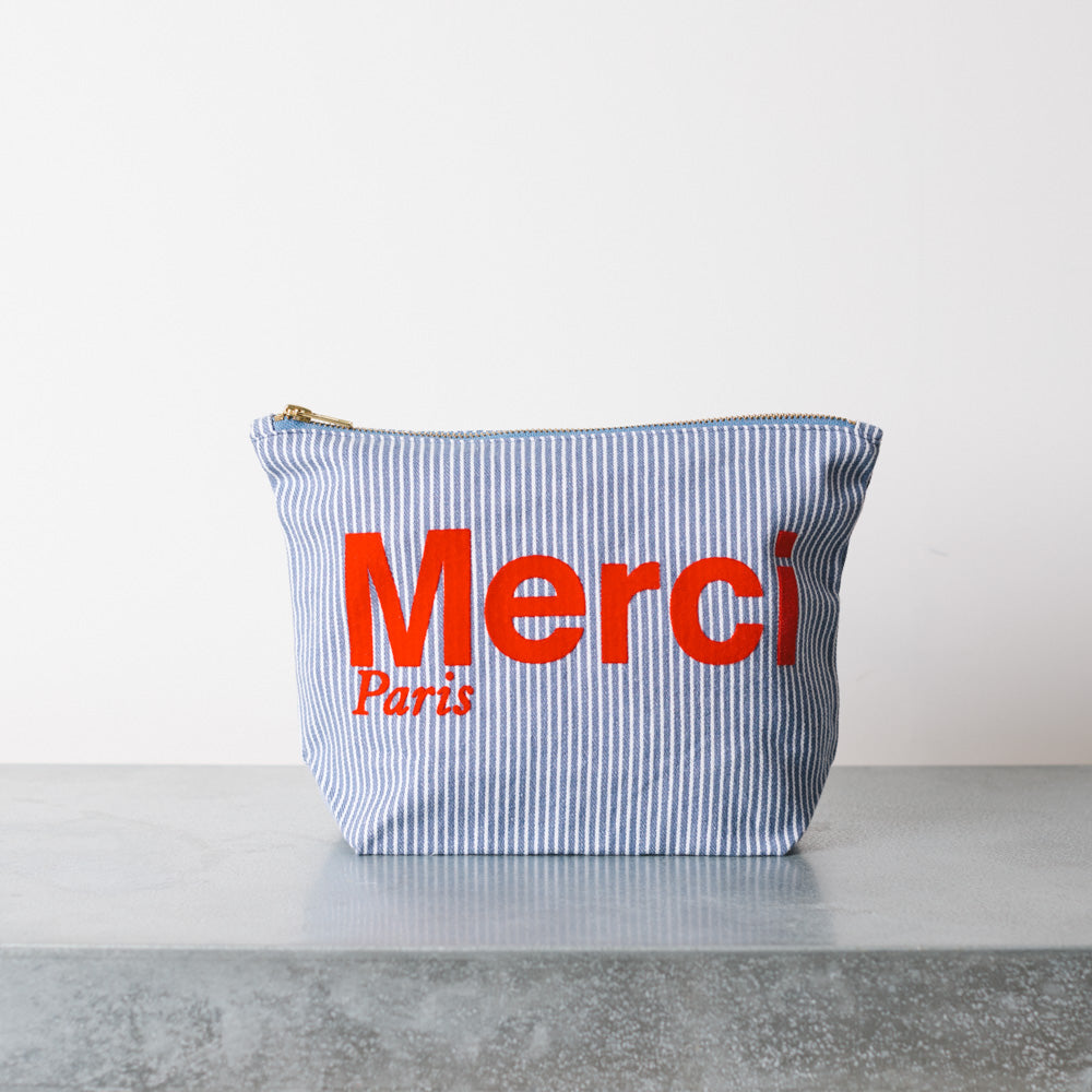 Merci - Pochette en coton Hickory - Bleu rayé
