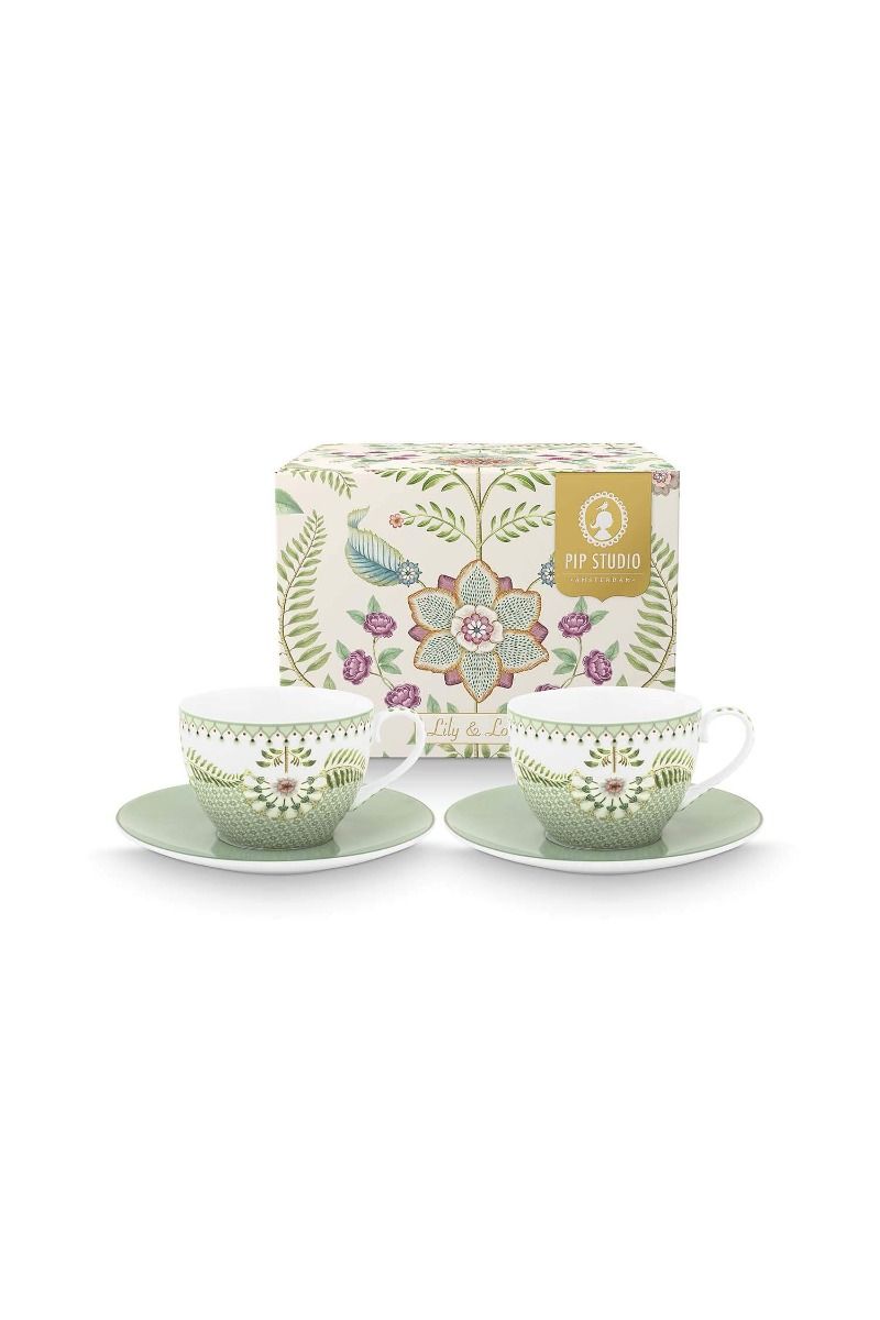 Set/2 Cups and Saucers Lily&Lotus Light Green