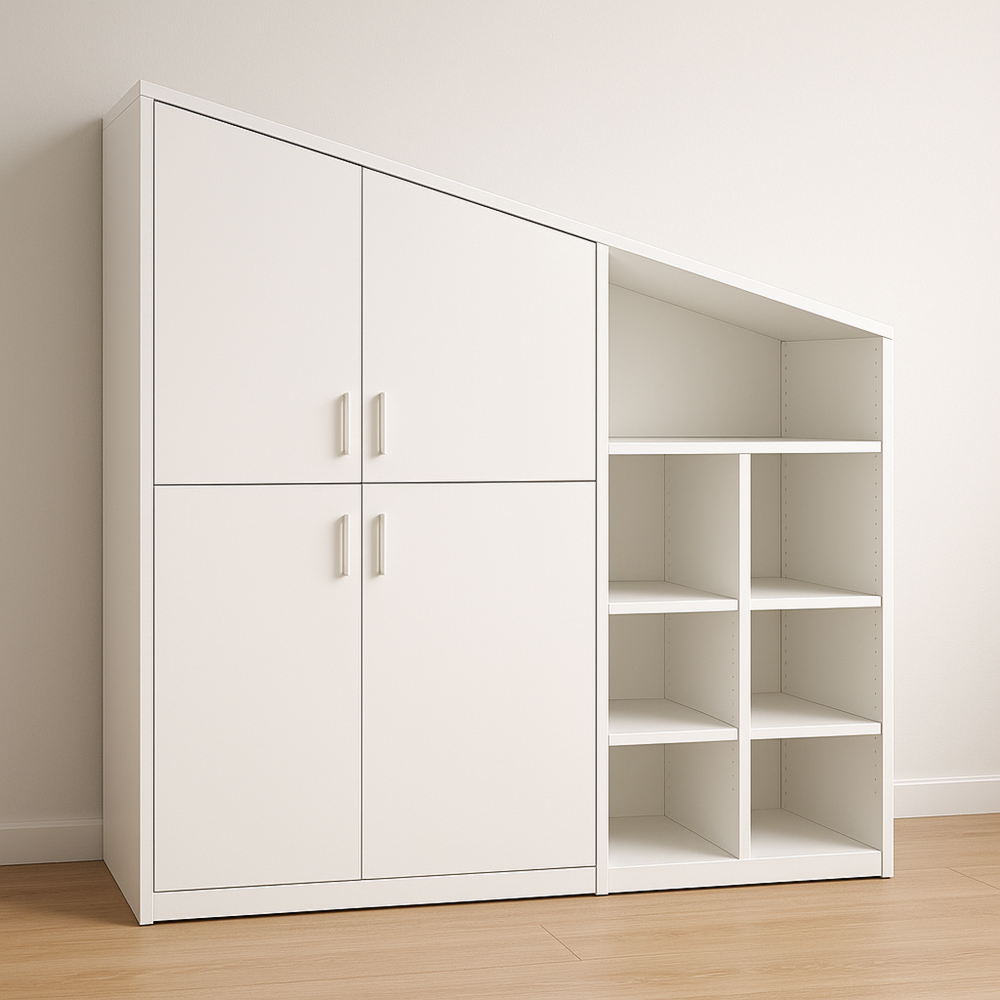 Armario de almacenamiento de melamina blanca con puertas y estantes, 120x180x40 cm