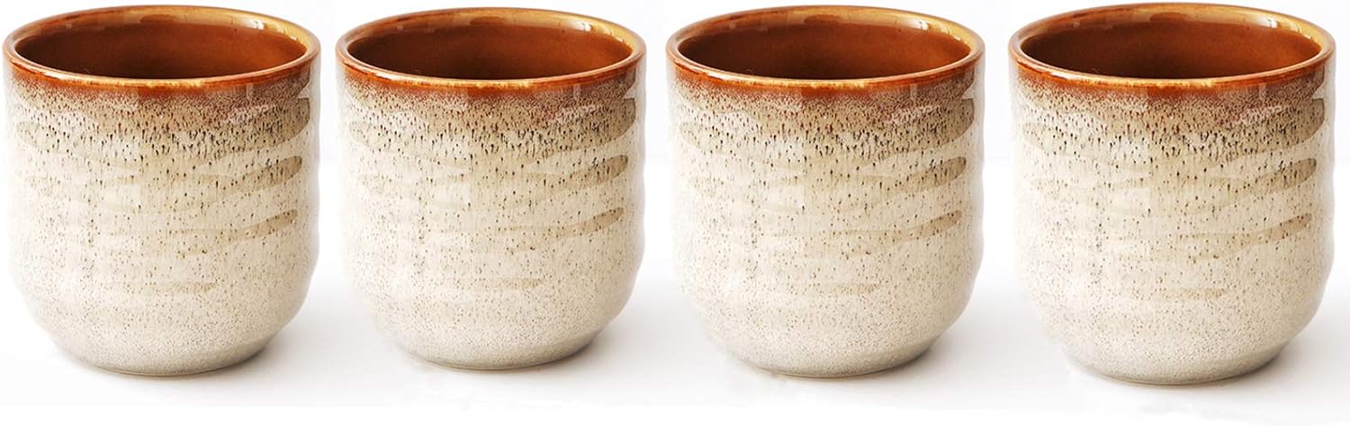 Japanese Style Ceramic Tea Set, Tea Cup, Coffee Cup, Yerba Mate Set, Ceramic Mate Cup Set of 4 (cream-colored)