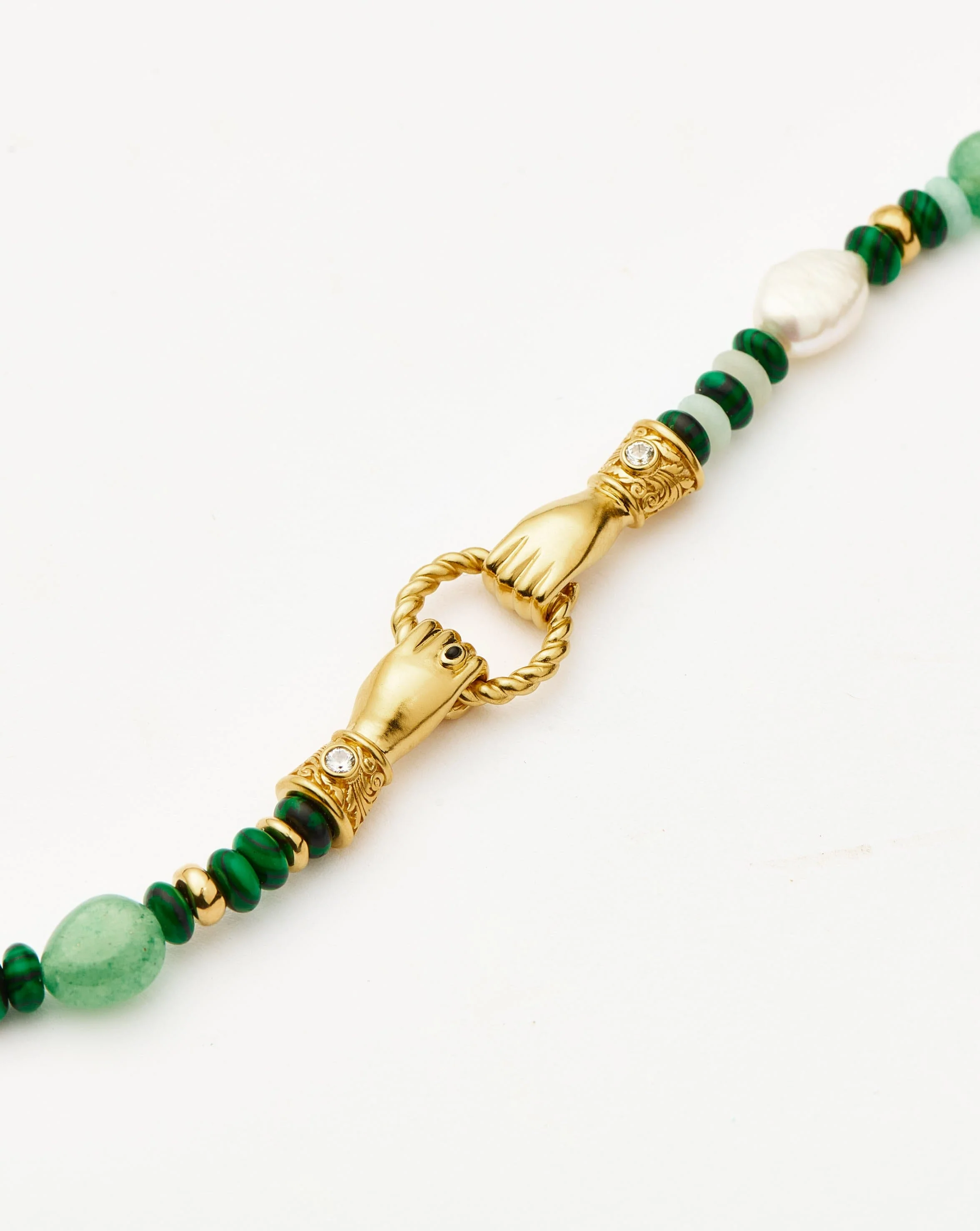 Harris Reed In Good Hands Beaded Gemstone Bracelet | 18ct Gold Plated/Multi Green Gemstone & Pearl