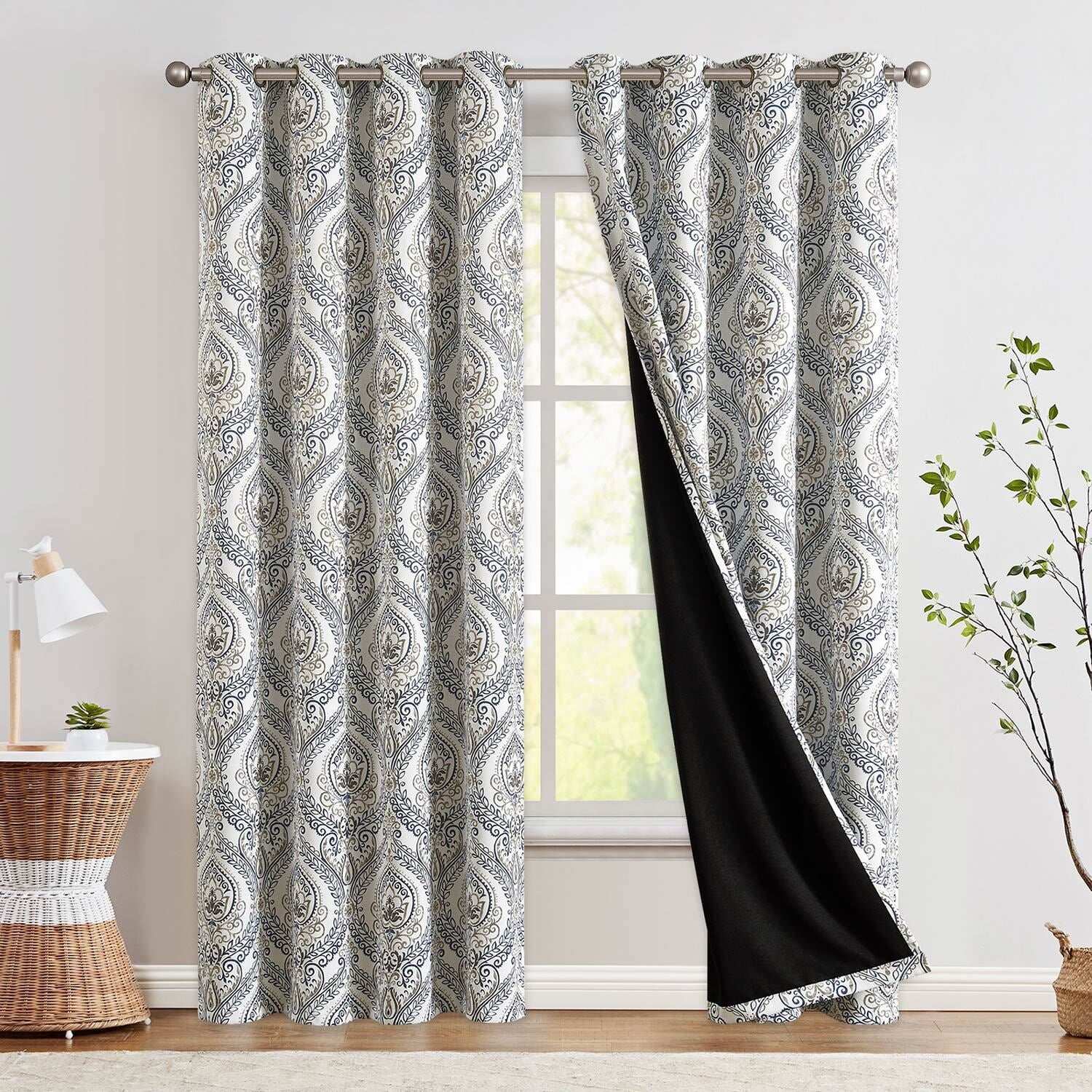 Curtainking 100% Blackout Curtains 84 in Blue Damask Medallion Window Curtains for Bedroom Grommet Thermal Insulated Drapes for Living Room Vintage Luxury Window Treatments Set 2 Panels - Image 2