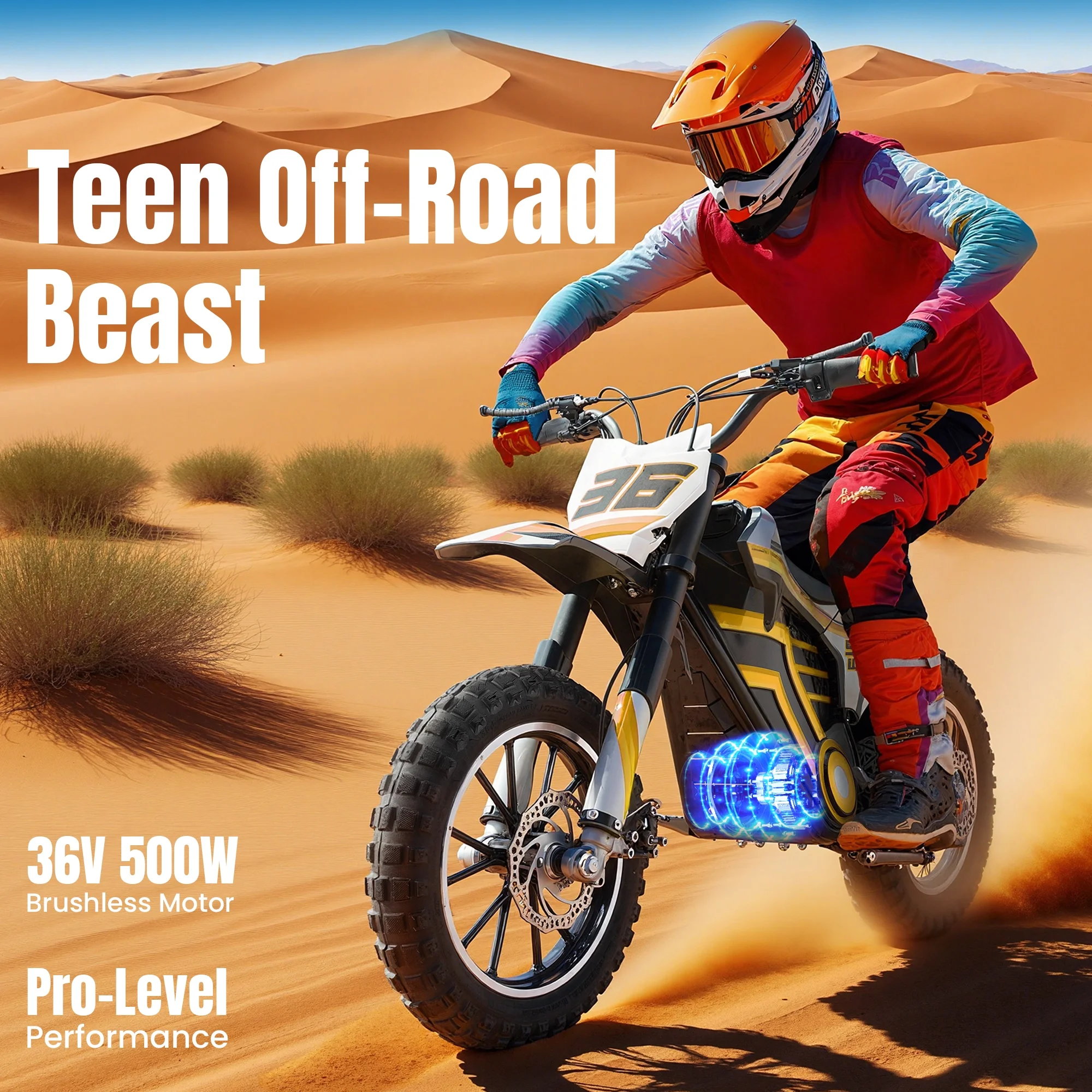 QEASET electric dirt bike, 500W kids dirt bike for Boys Girls Age 8-14, Blue - Image 22