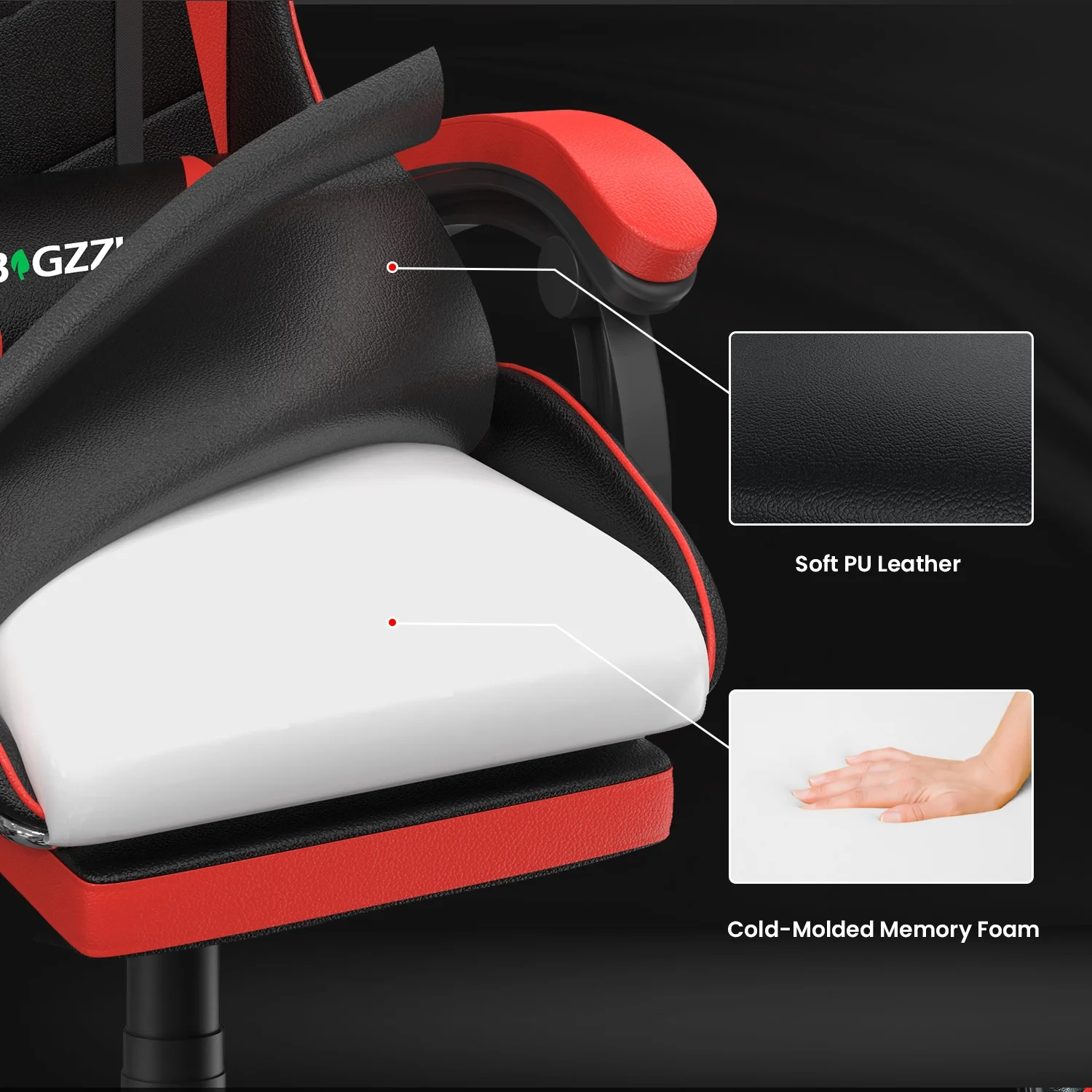 Bigzzia Gaming Chair Office Chair, Ergonomic Game Chair with Height Adjustable Headrest and Lumbar Support for Adults Teens, Black & White - Image 67