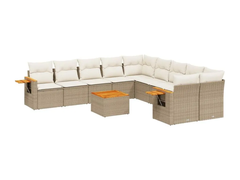 Set de sofás de jardín con once piezas y cojines en ratán sintético color beige  WC3254963