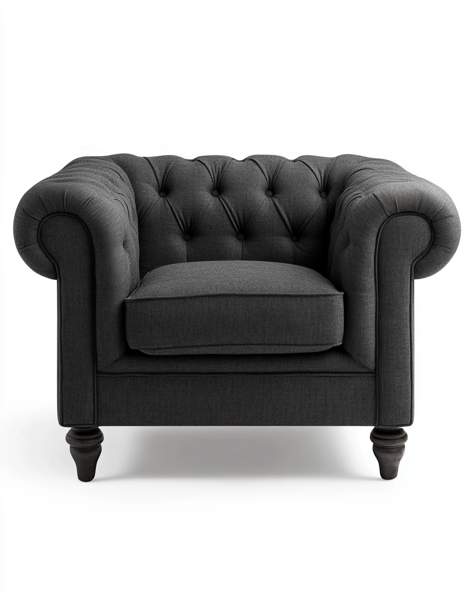 Sillón Chester tapizado en tela gris oscuro