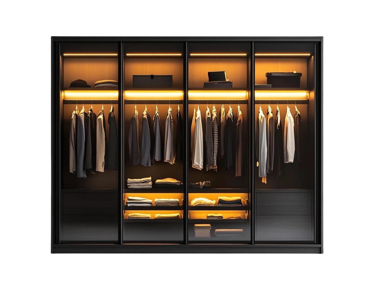 Armario moderno negro 220x200cm ideal para dormitorio elegante con iluminación LED os0727616