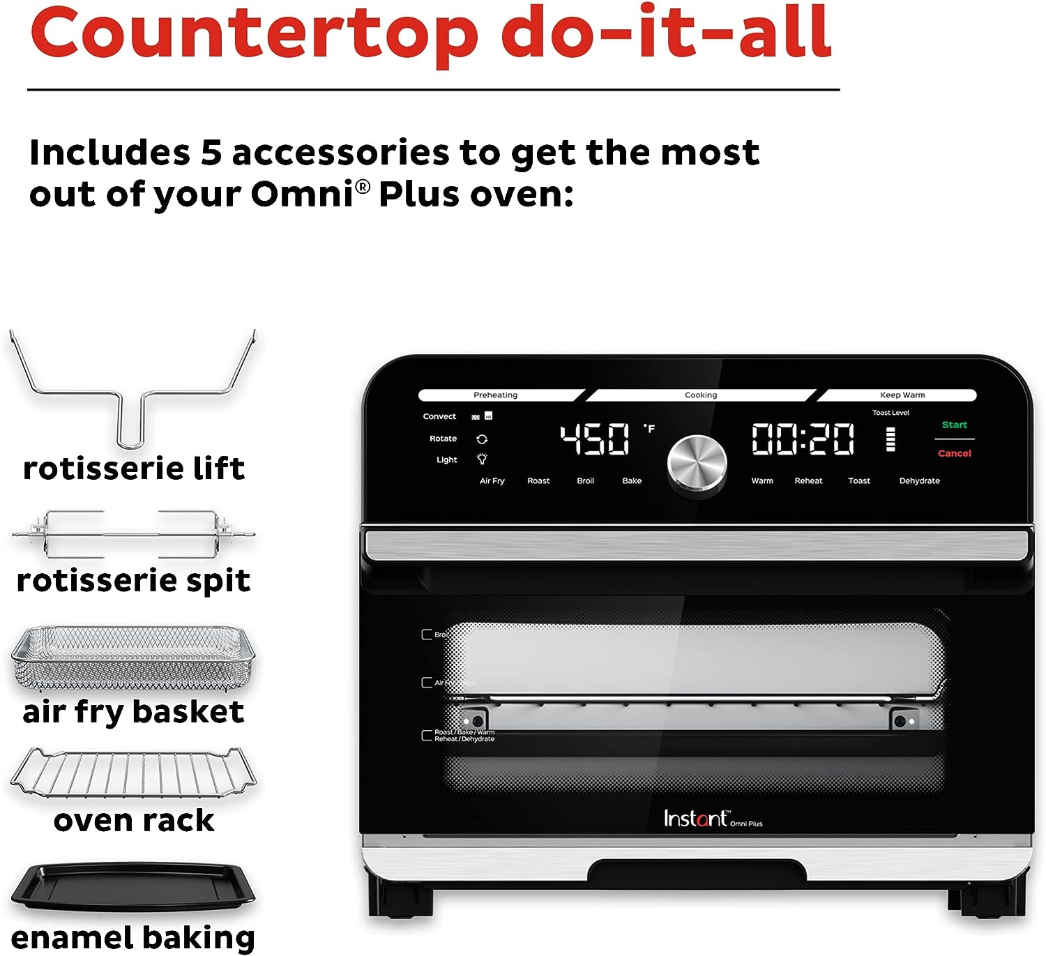 Instant Omni Plus 19 QT/18L Air Fryer Toaster Oven Combo, From the Makers of Instant Pot, 10-in-1 Functions, Fits a 12