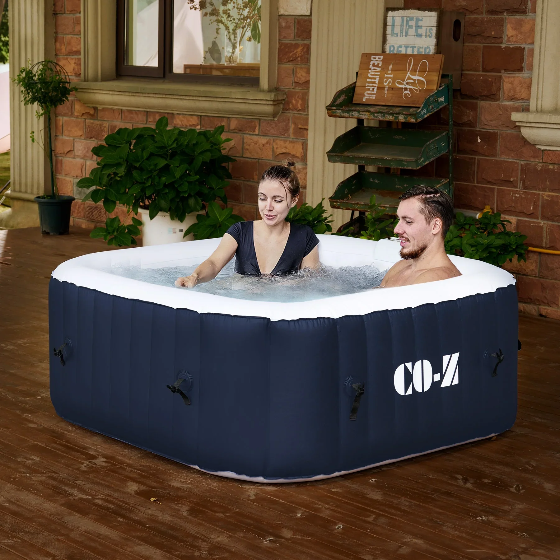 CO-Z 5x5ft PVC Inflatable Spa Tub with Heater & 120 Massaging Jets for Patio & More Blue for 4-Person, CO-Z