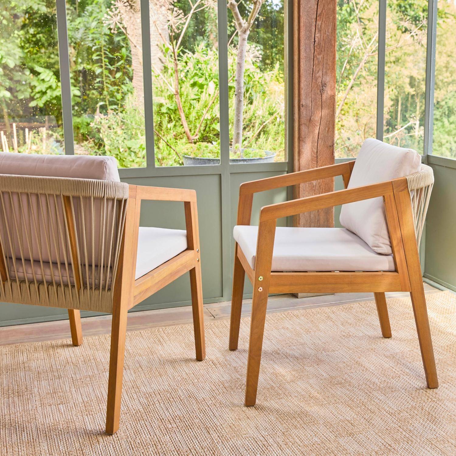 Granada - Sillón de jardín de madera de acacia con cuerdas, set de 2