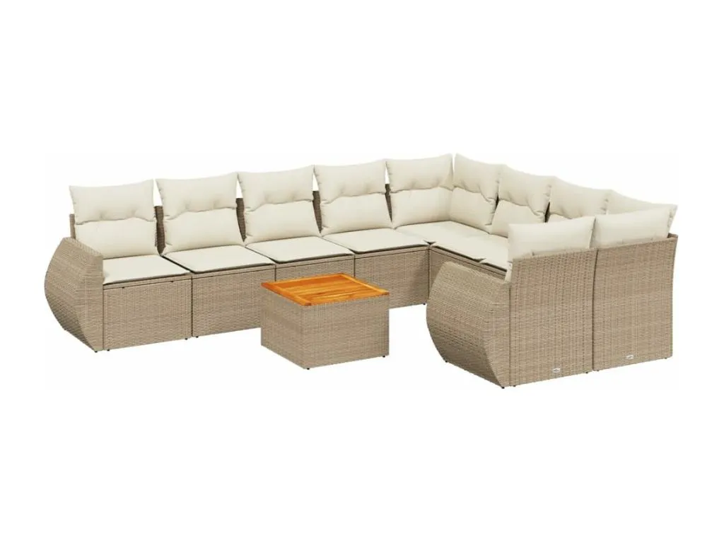 Homepleno Juego de sofás jardín con cojines beige 10 pzas ratán sintético 08875ppry