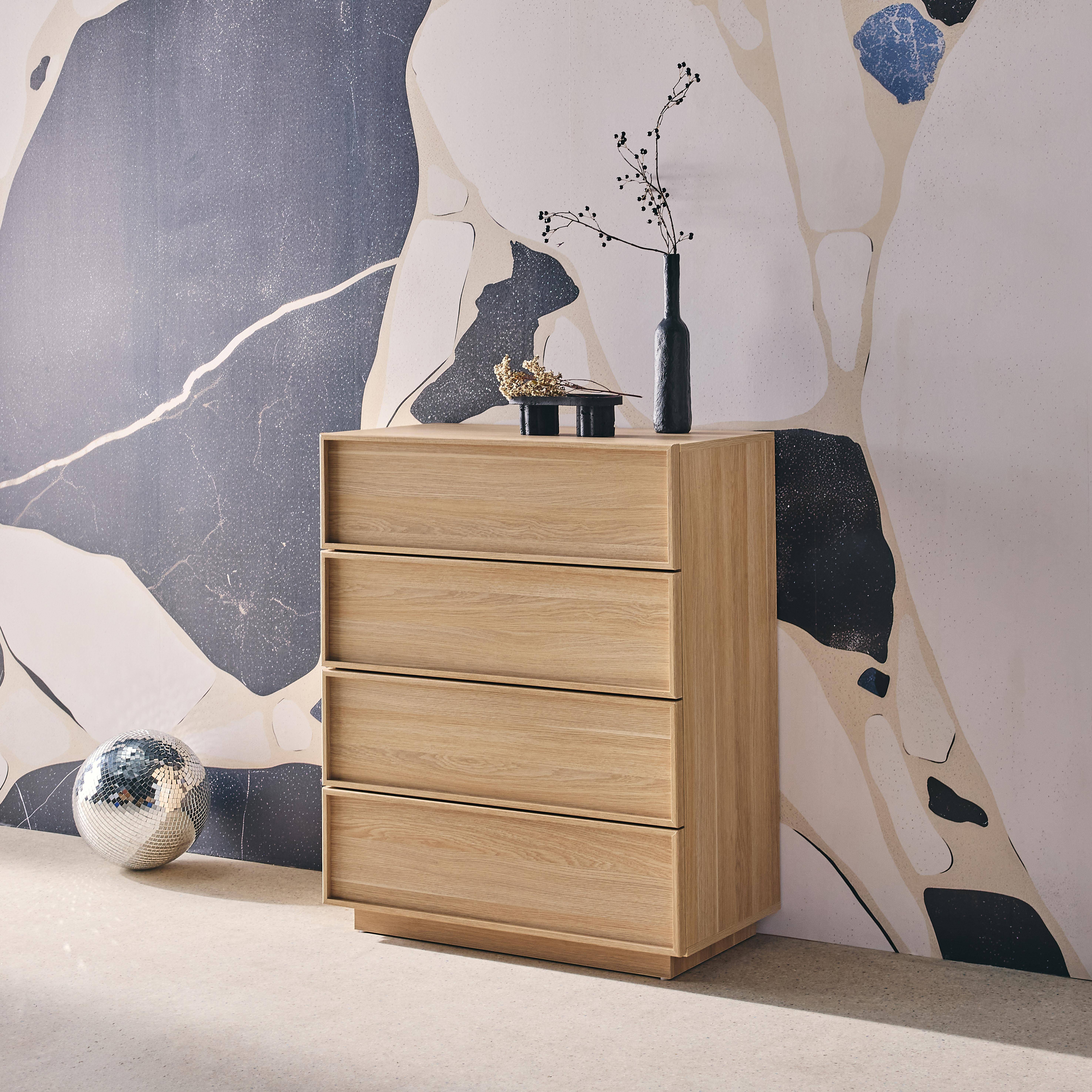 Kuba - Cómoda de almacenamiento con efecto madera, 4 cajones