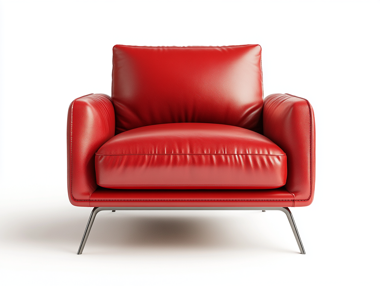 Sofá de cuero rojo moderno para sala de estar con patas de metal y diseño contemporáneo
