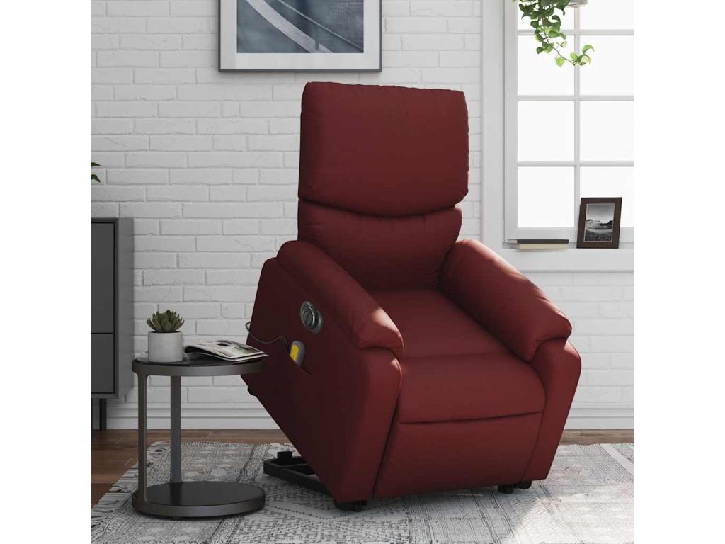 Sillón de masaje elevable eléctrico cuero artificial rojo tinto
