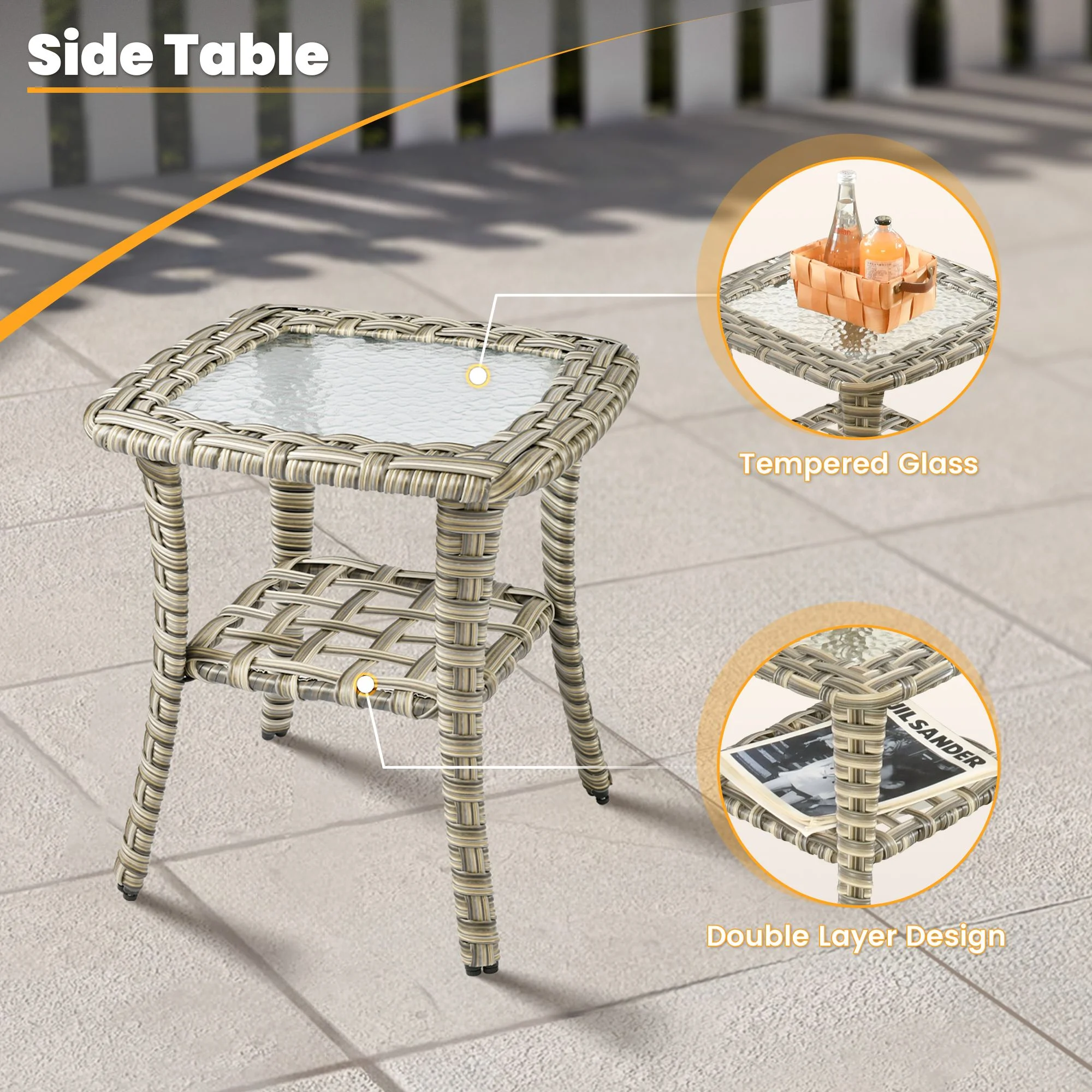 Vcatnet Outdoor Patio Furniture Sets 10 Pieces Sectional Sofa Wicker Conversation Set with Swivel Glider Chairs and Solar Powered Coffee Table for Porch,Backyard,Gray - Image 16
