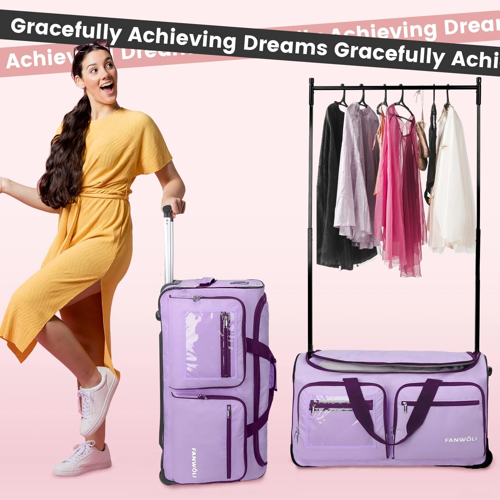 Fegat Dance Bag with Garment Rack - 28"Collapsible Rolling Competition Dance Duffle Bag Lightweight Costume Wheeled Suitcase for Dancers Shows Livestreamer Athletes - Image 34