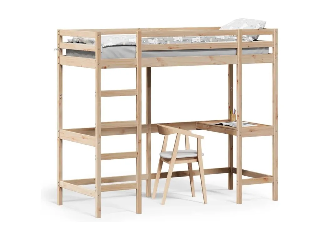 Cama alta con escritorio madera maciza de pino 75x190 cm bax2839443