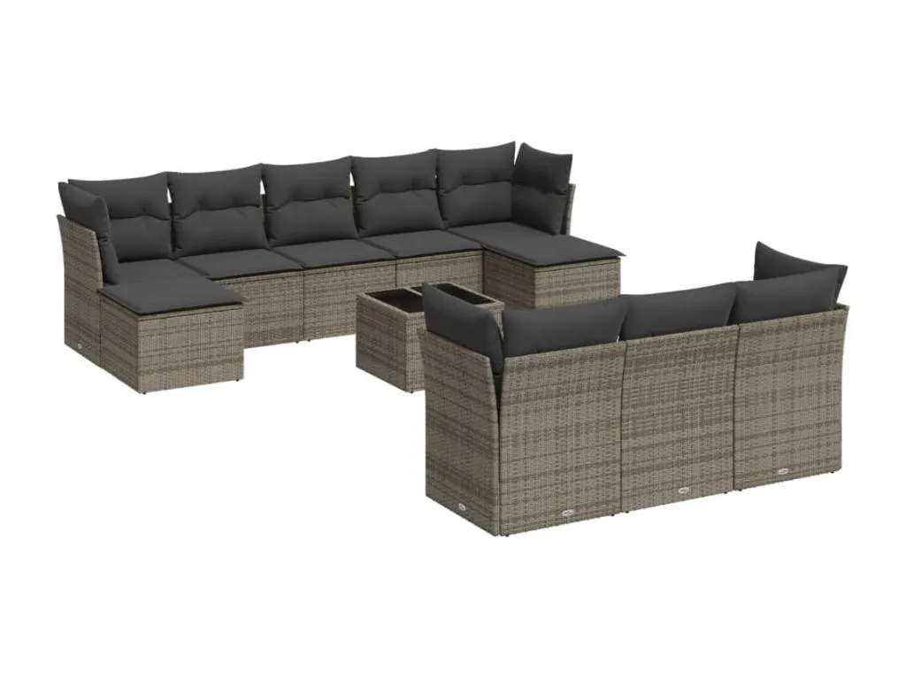 Set de sofás de jardín 11 pzas y cojines ratán sintético gris GBPU96227