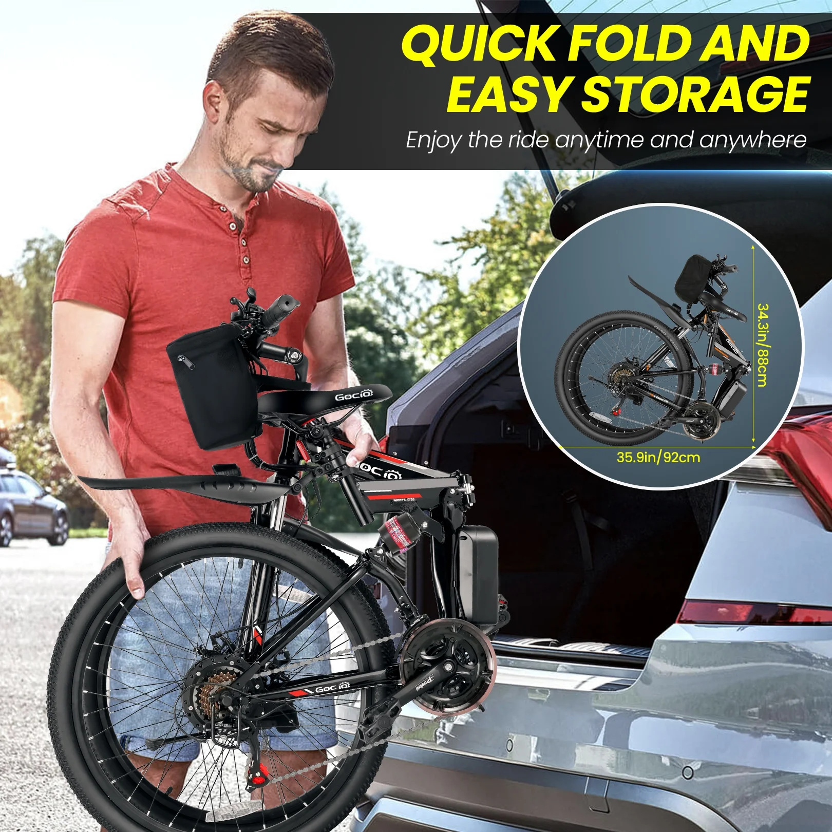 Gocio 26" Folding Electric Bike for Adults, 500W Electric Mountain Bike, Dual shock absorbers, 48V 7.8Ah Battery, Shimano 21 Speed, UL2849 - Image 14