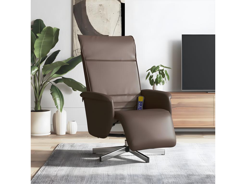 Sillón reclinable de masaje con reposapiés de polipiel marrón