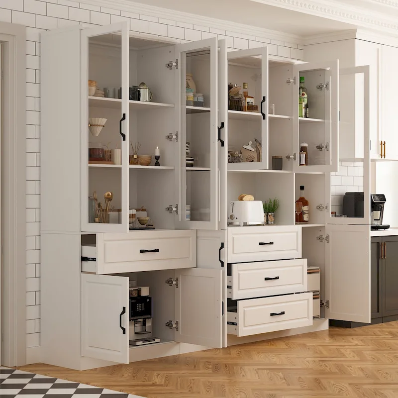 78.7-Inch Modular White Curio Cabinet with Glass Doors for Buffet Display