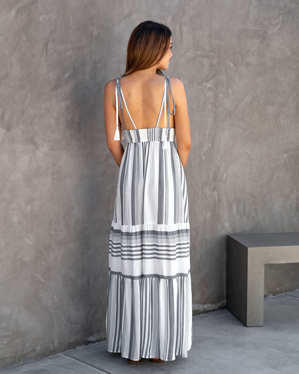 Evaluna Striped Tassel Tie Maxi Dress - FINAL SALE - Se7enfashion