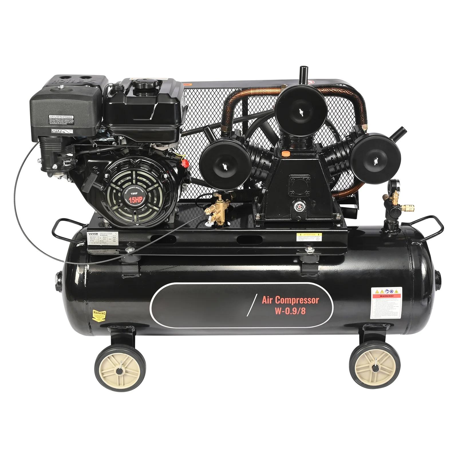 KFFKFF 15HP Gas-Fueled Air Compressor, 30 Gallon Horizontal Compressor Tank, 33CFM@115PSI Gas Propelled Piston Pump Compressed Air System with 115PSI Maximum Pressure for Building Sites Workshop - Image 9