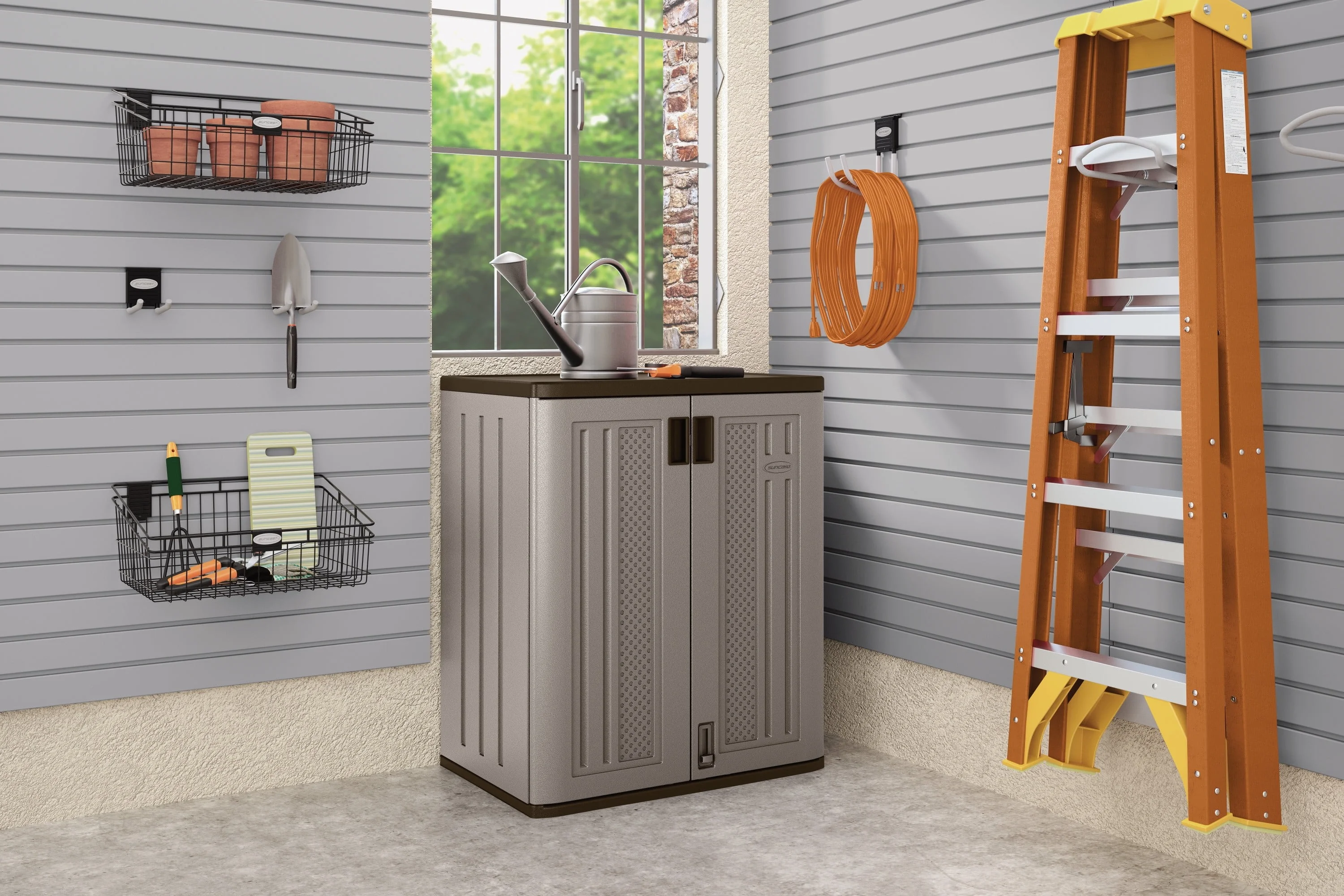 Suncast 2-Shelf Resin Base Cabinet, Platinum Metallic - Image 8