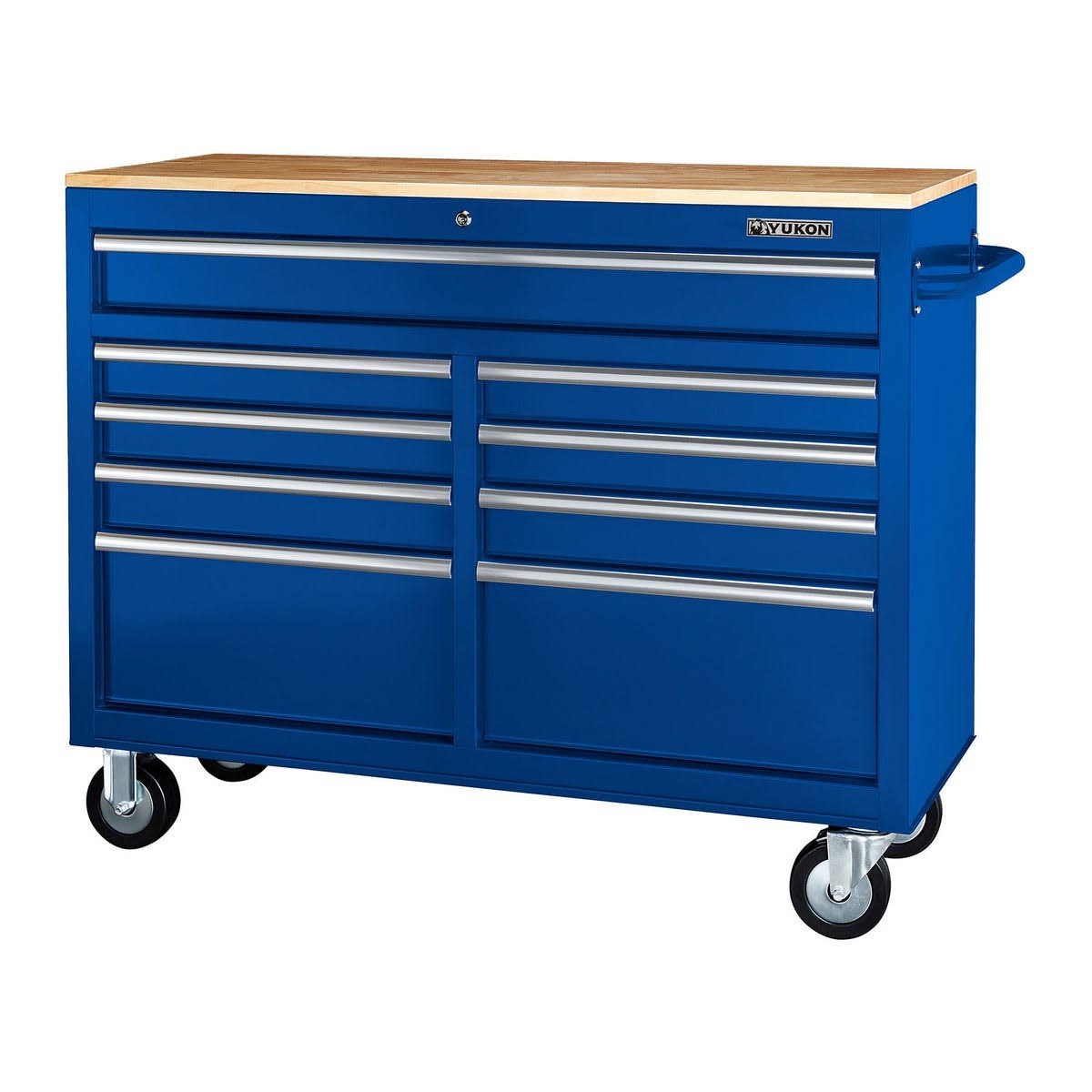 Yukon 46 in. 9 Drawer Mobile Storage Cabinet with Solid Wood Top. Blue-Instock(Blue)