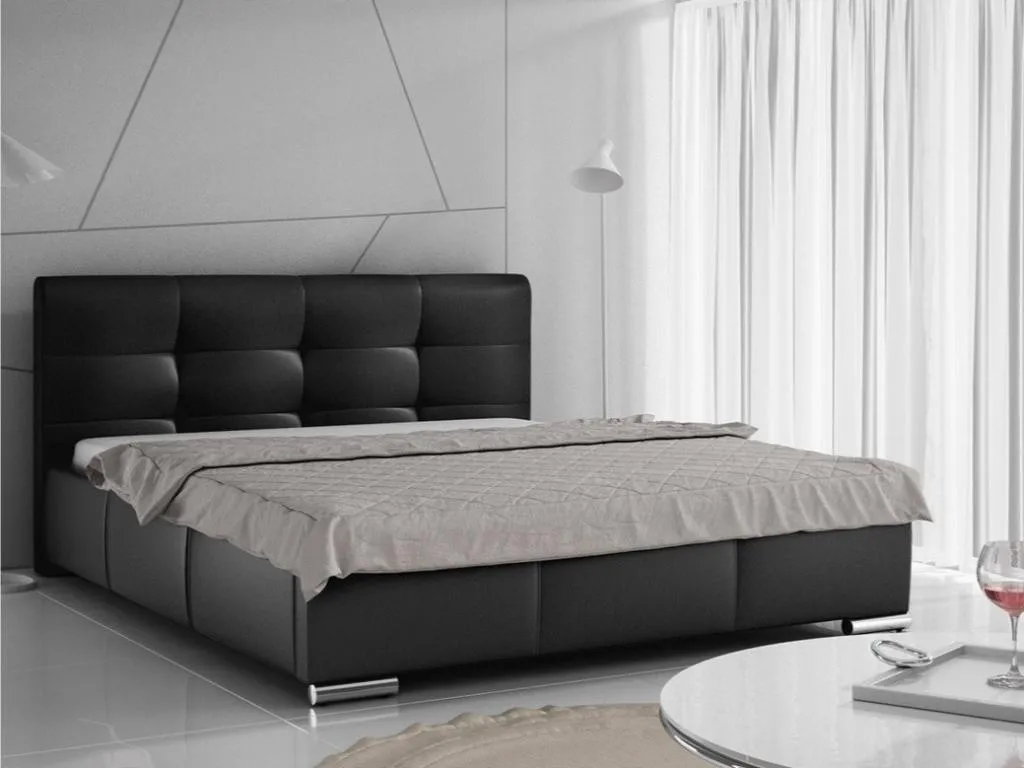 Cama Cosinor 108, doble, negro, 180x200, cuero ecológico, somieres, 198x222x100cm gwu1702607