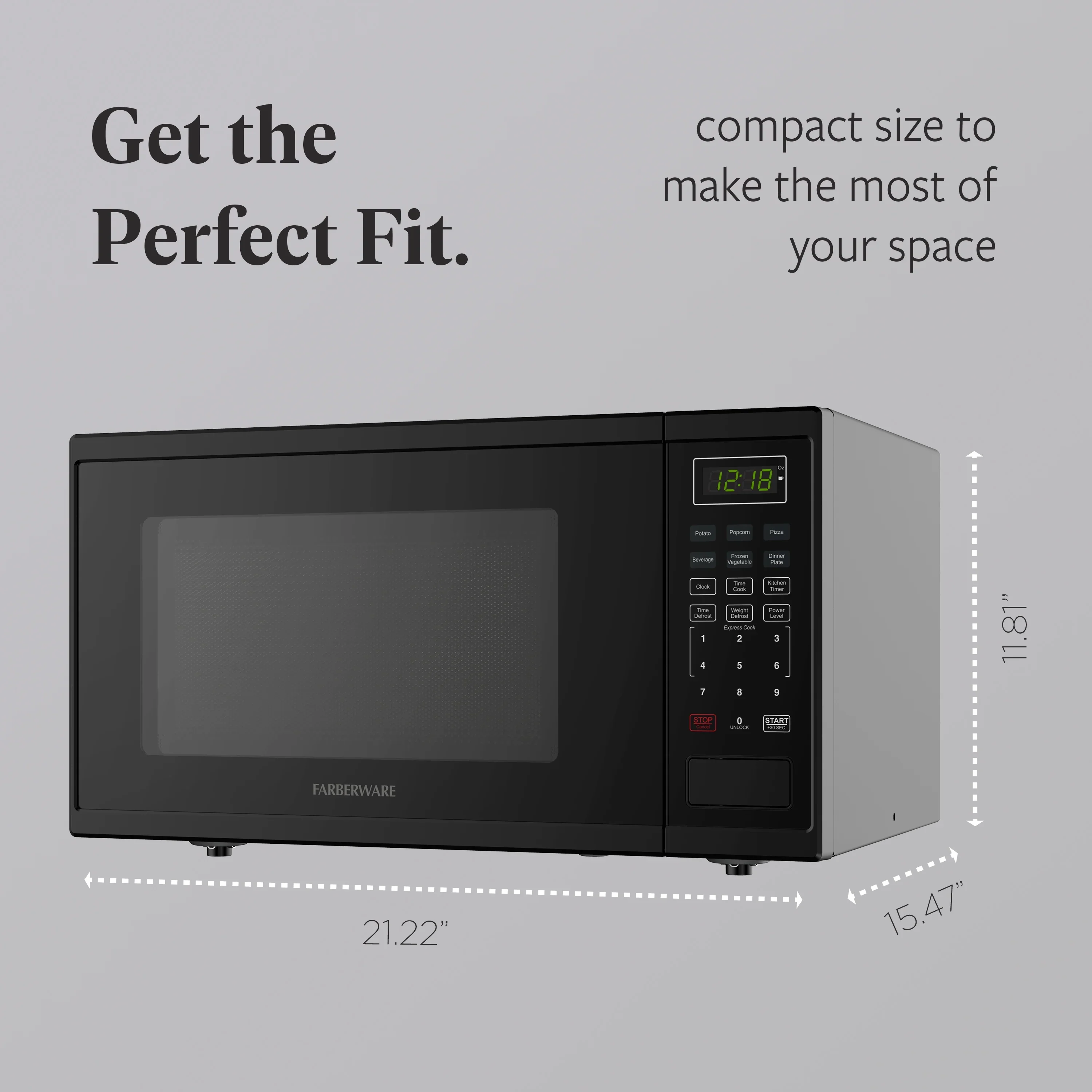 Farberware FMGZ09BKA 0.9 Cu. Ft. Microwave Oven, 900W, Digital Control, LED Display, 6 Cooking Presets, Black