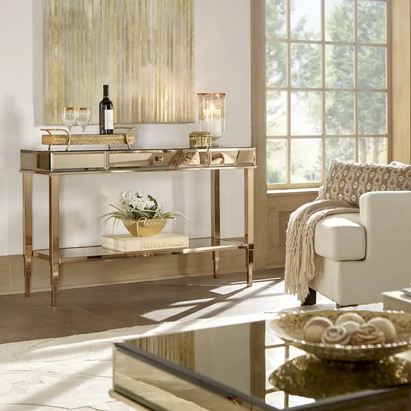 iNSPIRE Q Bold Camille Mirrored Console Table TV Stand with Drawer