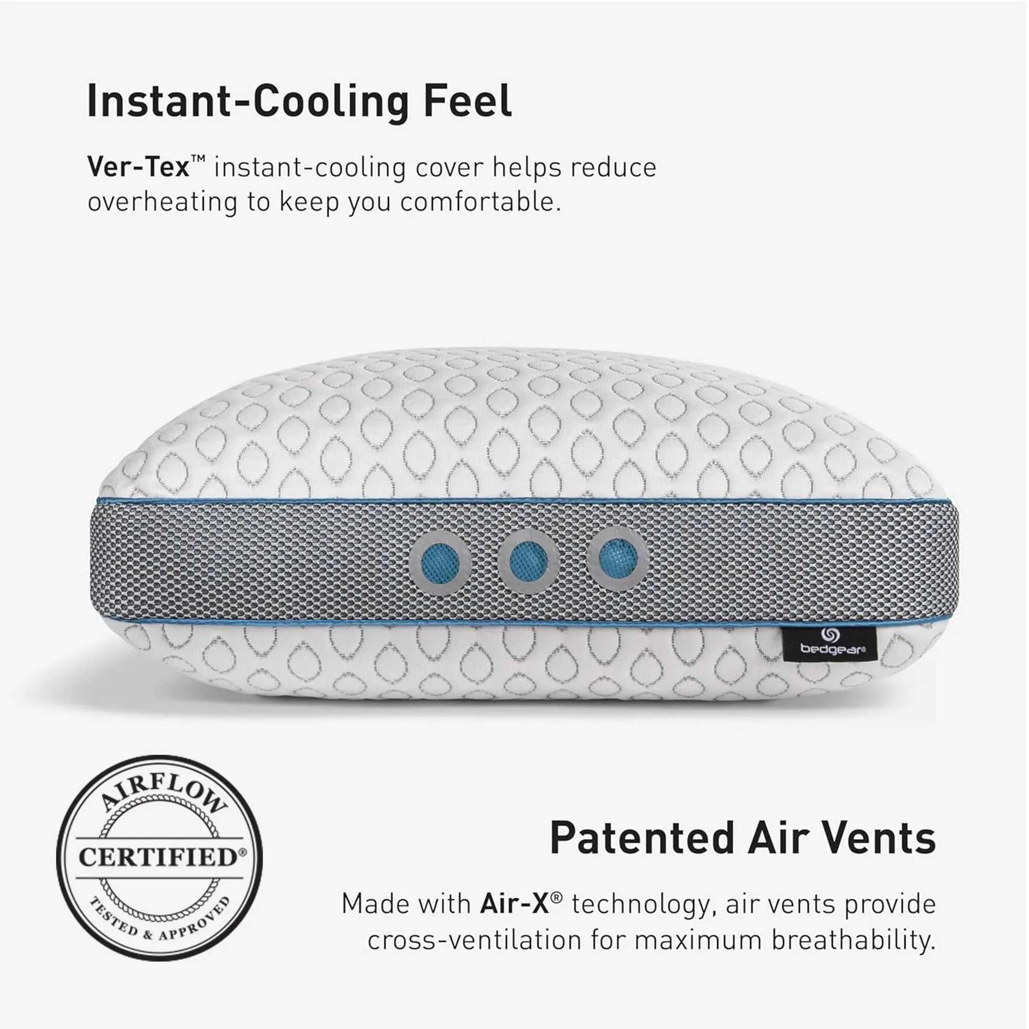 Bedgear Frost Performance Pillow - Size 3.0 - Cooling Bed Pillow for Hot Sleepers - Medium Firmness Pillow for All Sleep Positions, Hypoallergenic